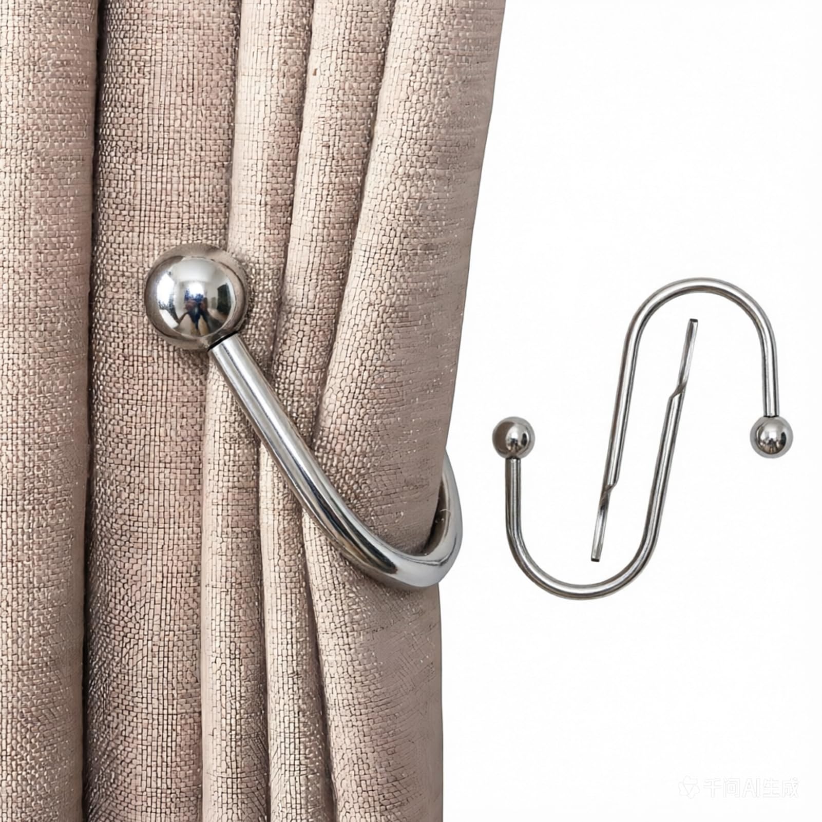 2 Pcs Curtain Holdbacks, Brass Curtain Hold Backs Metal Curtain Tie Backs Curtains U-Shaped Hook Wall Mounted Decorative Drapery Holder with Screws for Bedroom Fixed Curtain or Hanging Items (Silver)