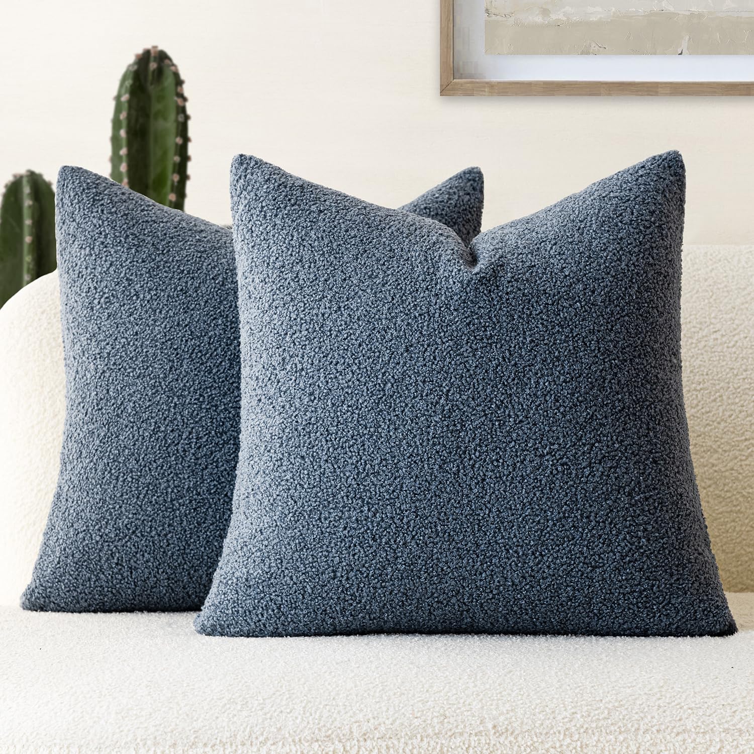 Foindtower Pack of 2, Curly Faux Fur Decorative Throw Pillow Covers Soft Neutral Plush Cushion Case with Zipper Cozy Modern Pillowcase for Home Living