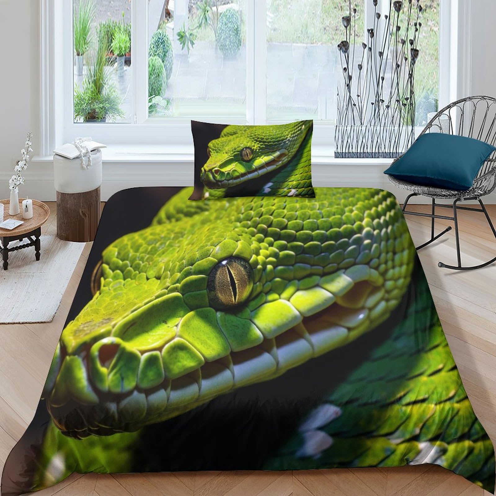 Housse de couette serpent 3D en microfibre 135x200 cm avec taies