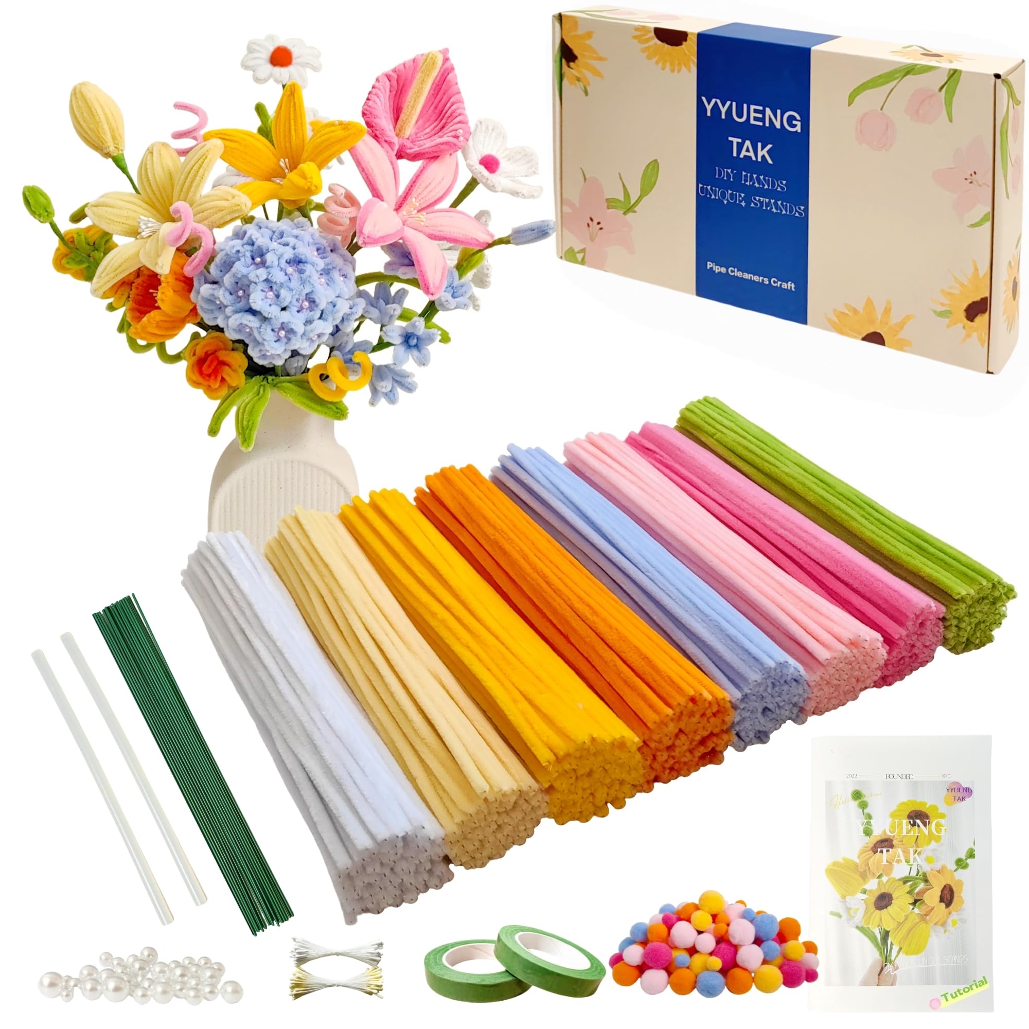 YYUENG TAK 500 piezas Limpiapipas Manualidades Colores Dopamina,Set de Limpiapipas Flores, con Instrucciones y varios a…