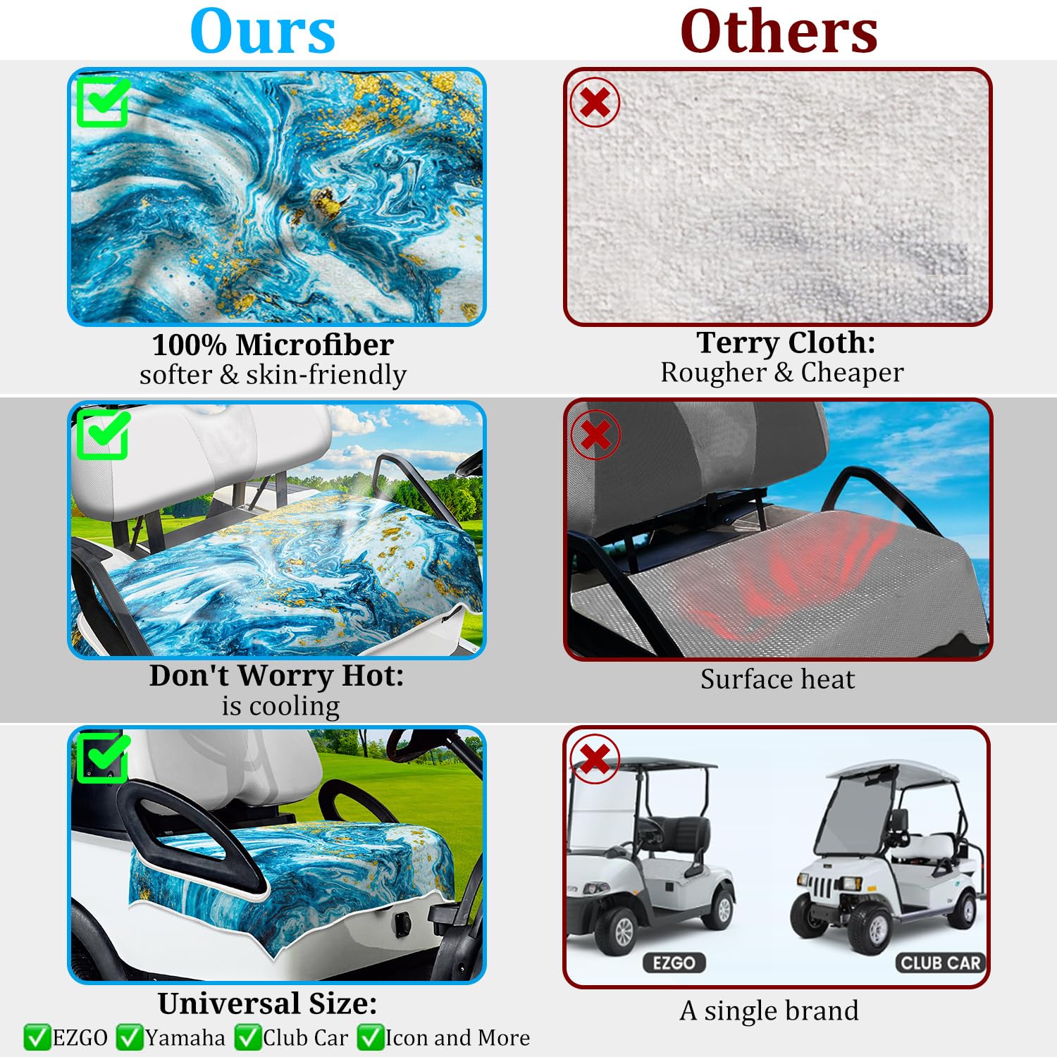 ENYORSEL Golf Cart Seat Covers, Blue Marble Golf Cart Seat Towel Blanket for All EZGO, Yamaha, Club Cars, Icon and More 2/4-seats Cart, 100% Microfiber, Essential Golf Cart Accessories, 51'' x 31''
