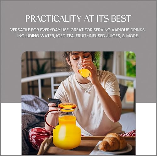 Miniatura 5 de elle decor Jarra de vidrio con tapa ámbar, 48 onzas, jarra de agua de vidrio de borosilicato duradera con tapa y boquilla, jarra con asa para té
