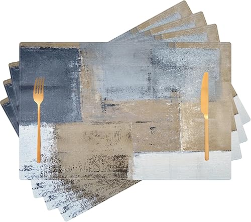 Miniatura 9 de Juego de 4 manteles individuales de arte abstracto para interiores, manteles individuales modernos de lino, lavables, impermeables, resistentes al