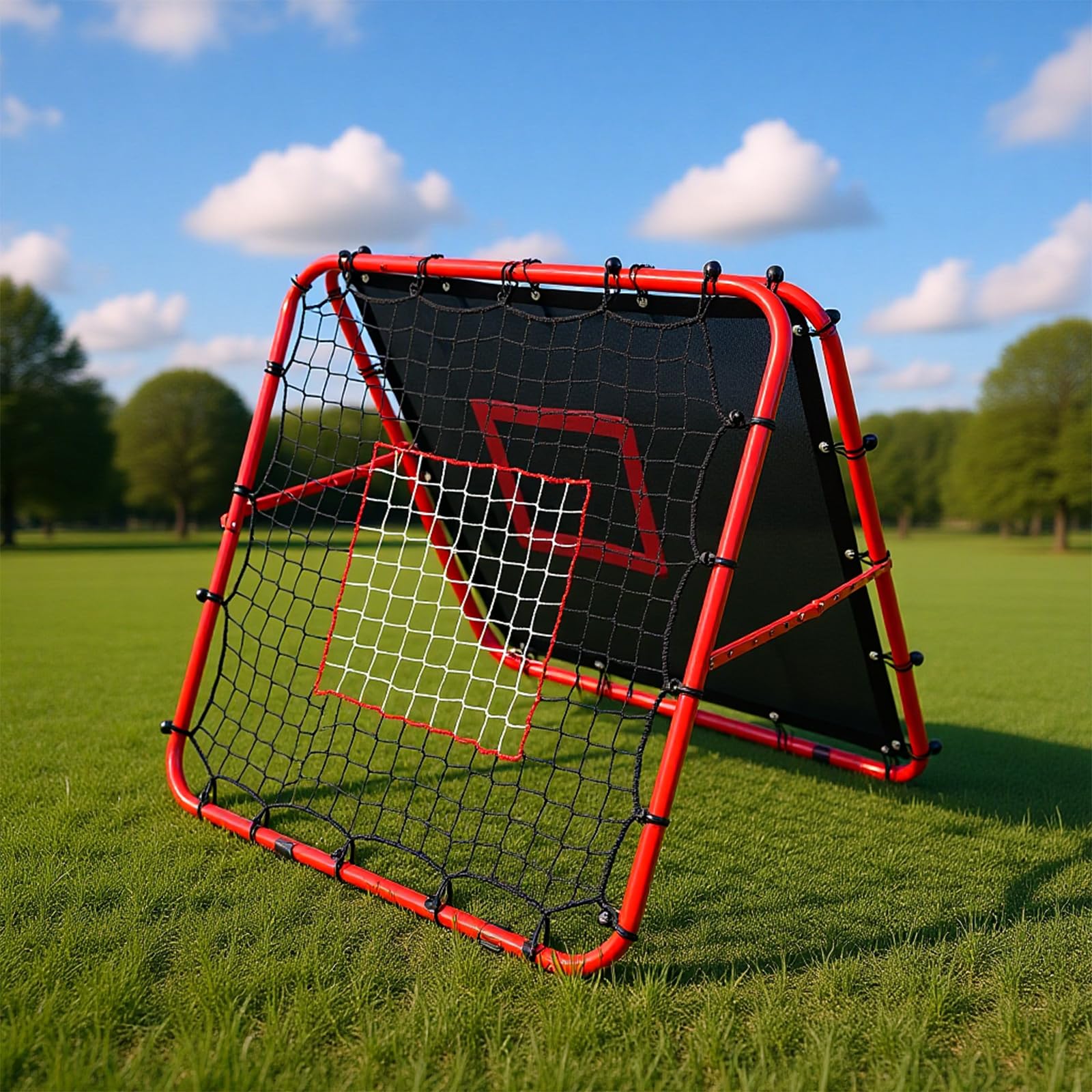 Rebounder für Fußball Doppelseitiges und Verstellbares fußball rebounder 100 x 100 x 87 cm Rückstoßziel Tragbares Fußball Trainingsgerät Fußballtor für Schuss Pass und Ballannahmetraining
