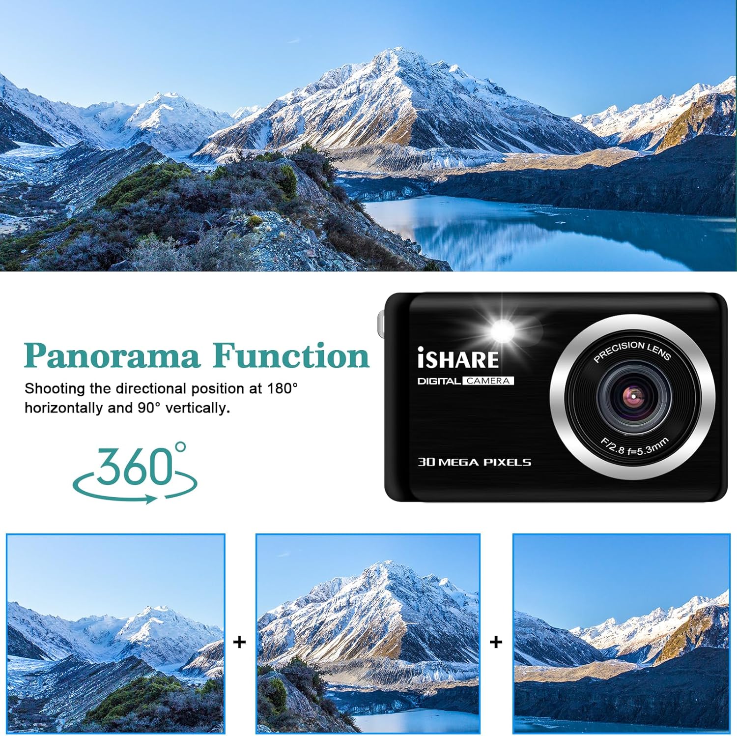 Digital Camera 30MP FHD 1080P Point and Shoot Camera with 2.8" LCD 18X Digital Zoom, 32GB SD Card 2 Batteries, Compact Rechargeable Kids Camera for Teens Students Seniors Vlogging (Black)