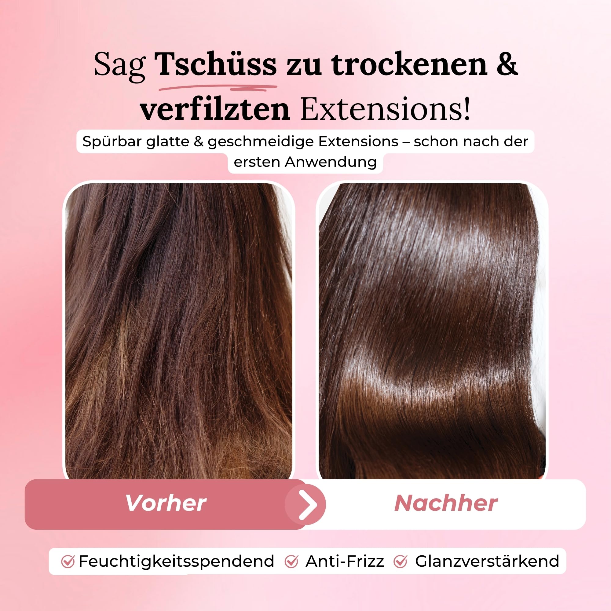 Rubin Extensions Komplett-Pflegeset – Conditioner 200 ml, Shampoo 250 ml, 2‑Phasen Spray 200 ml & Haarserum 50 ml – Extensions Pflege für Haarverlängerungen, Echthaar & Perücken – Sulfatfrei, Keratin