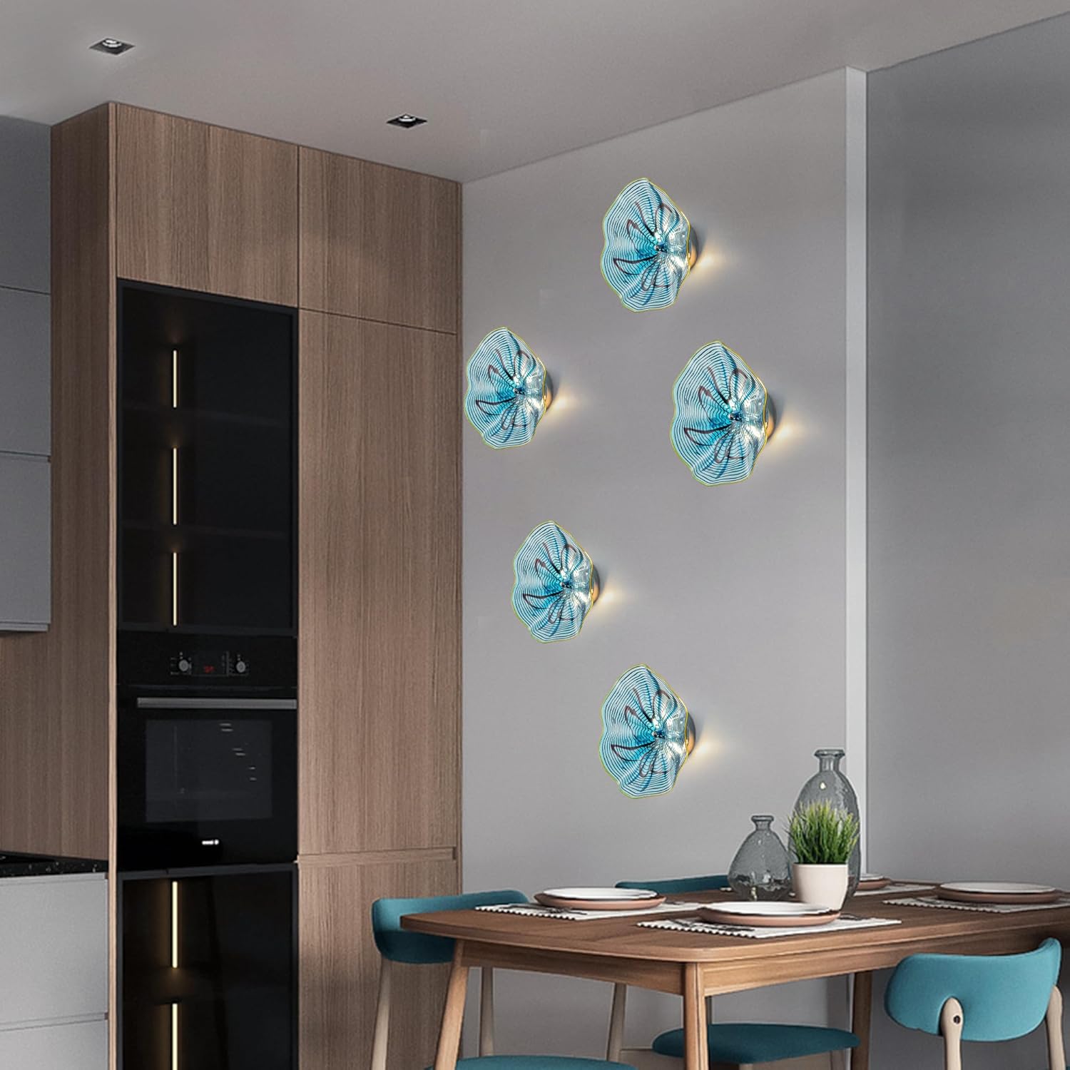 Hand Blown Glass Plate Wall Decor, Modern Unique Glass Wall Art, Lotus Leaf Wall Plate Shape Wall Sconce with Transparent and Easy to Clean for Staircase, Living Room, Kitchen, Hallway (Blue-3)