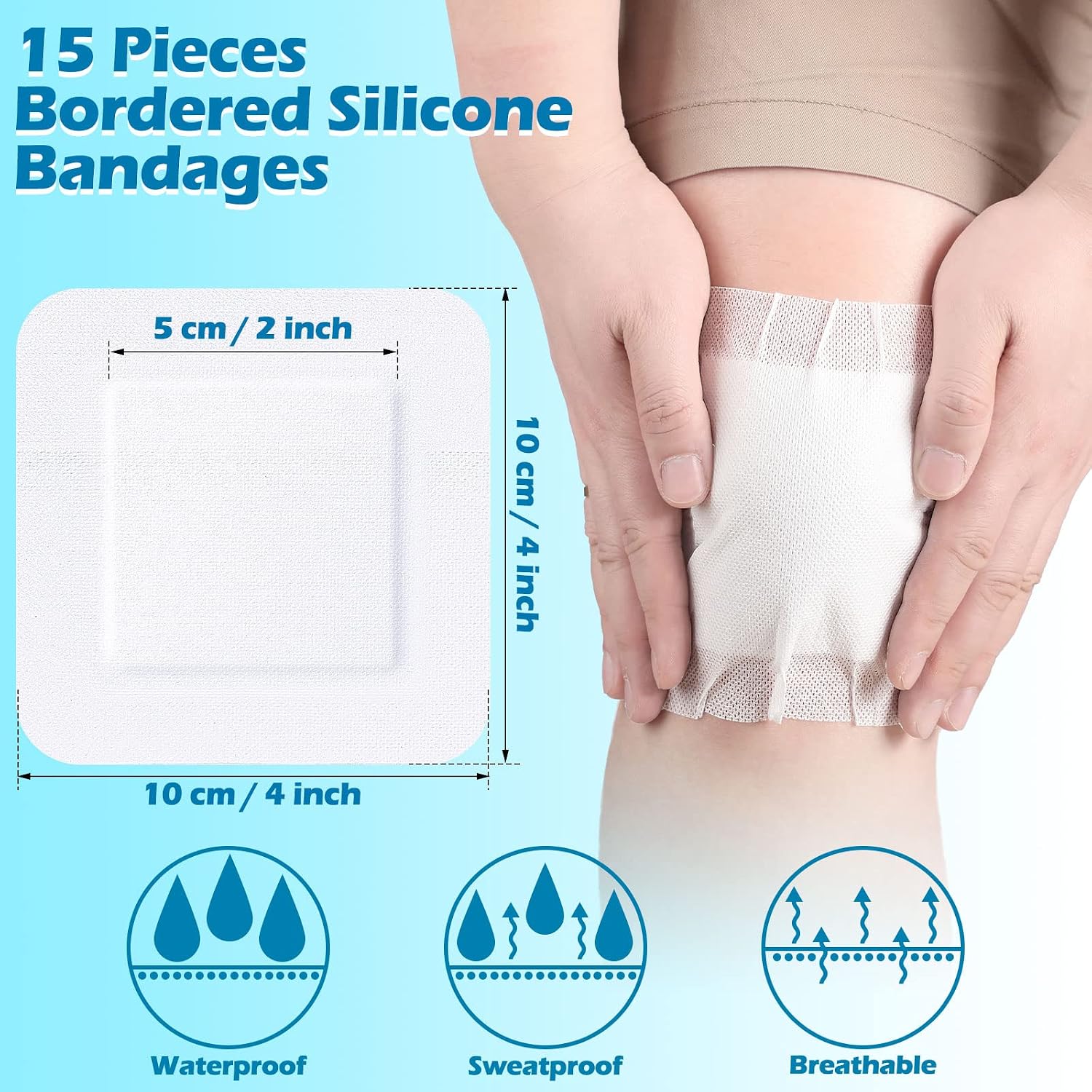 15 Pieces Bordered Gauze Island Dressing Wound Bandage Sterile Adhesive Gauze Pads Patches Post Shower Breathable Borders Individually Packed Pouches Tapes(4 x 4 Inch)