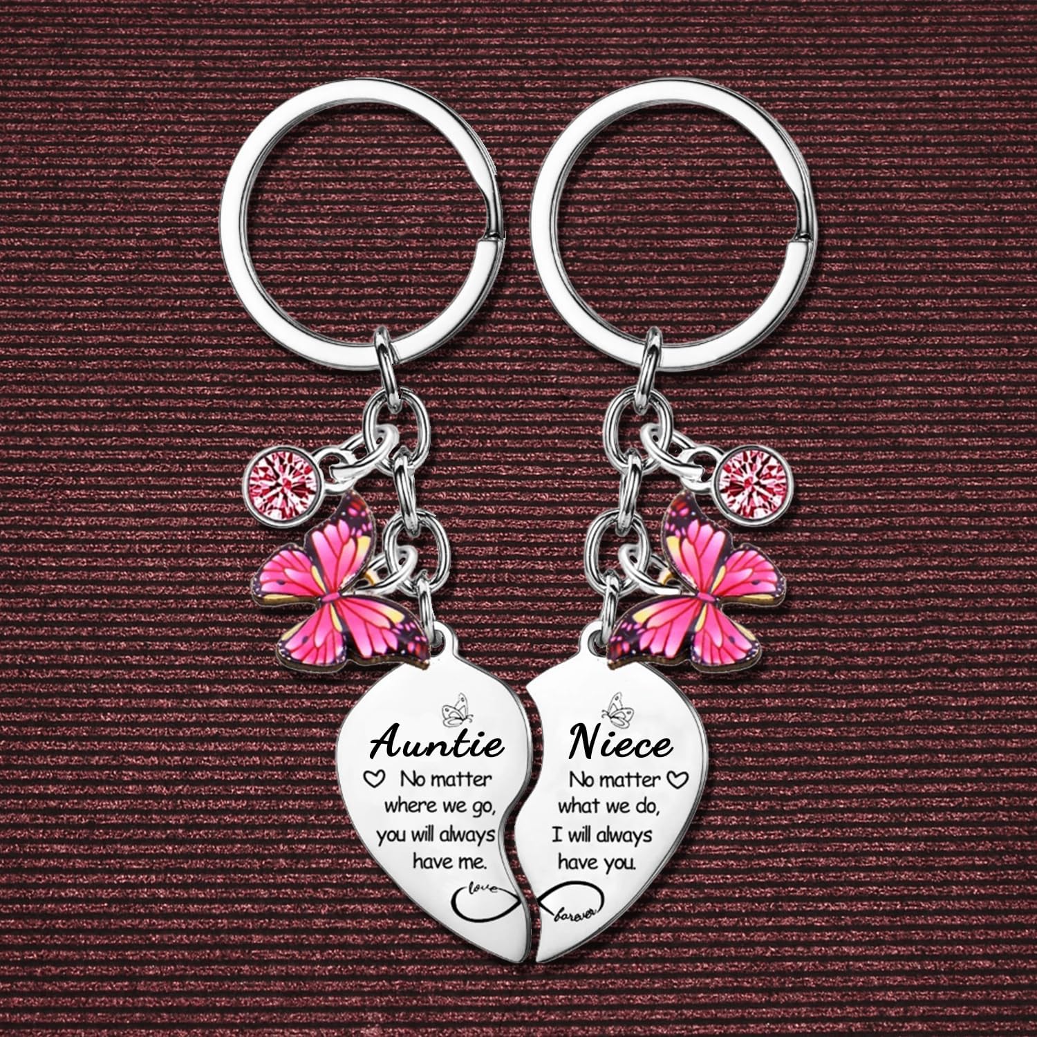 2PCS Auntie Niece Heart Matching Keychain Gifts for Aunt from Niece Mother’s Day Gifts Butterfly Keyring Christmas Birthday Gift for Auntie Nieces - Image 2