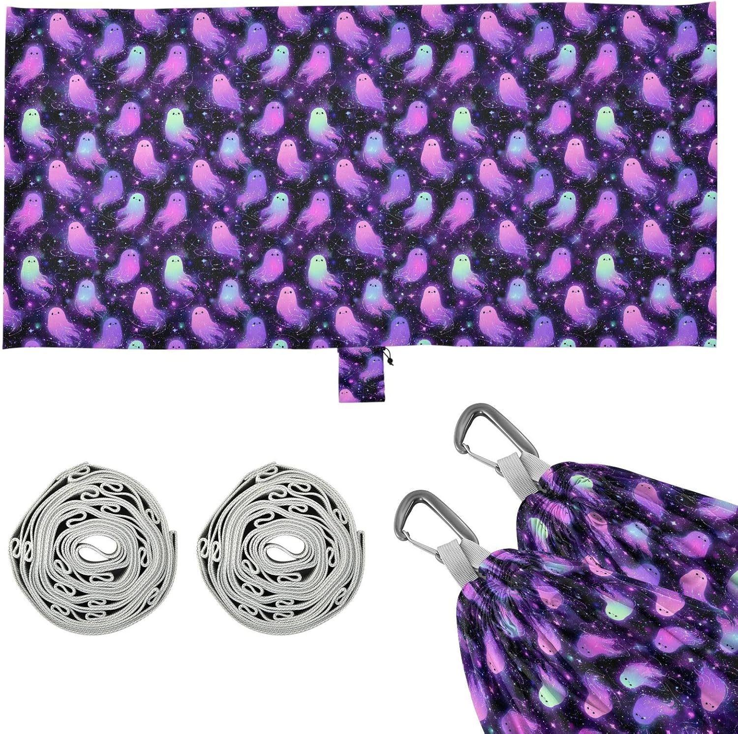 ALAZA Ghost Shiny Pattern Camping Hammocks Single or 2 Person 500 lbs Portable Parachute Travel Hammock w/Tree Straps for Hiking Backpacking Indoor Outdoor