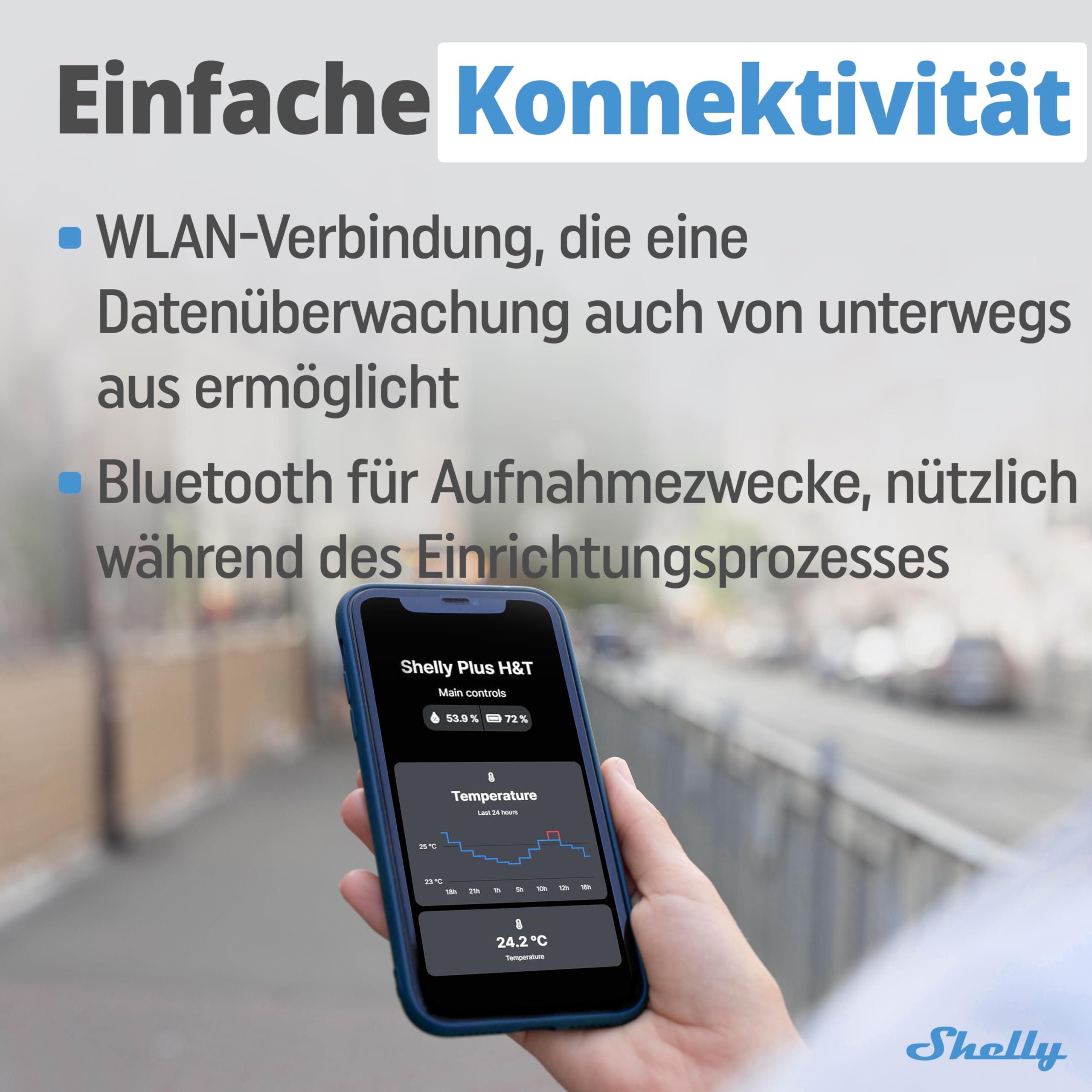 Shelly Plus H&T - Weiß | Wlan Intelligenter Thermometer Hygrometer | Luftfeuchtigkeits- und Temperatursensor mit APP iOS Android & Datenspeicherung | Hausautomatisierung