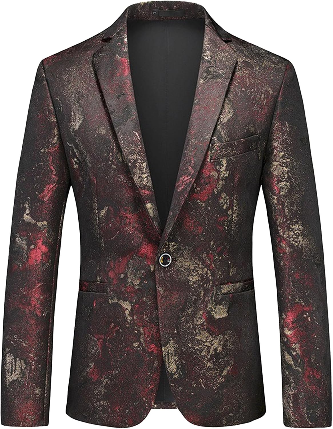 Men Slim Fit Casual Office Formal Jacket One Button Commute Blazer Coat Spring Notched Lapel Print Suit Jacket
