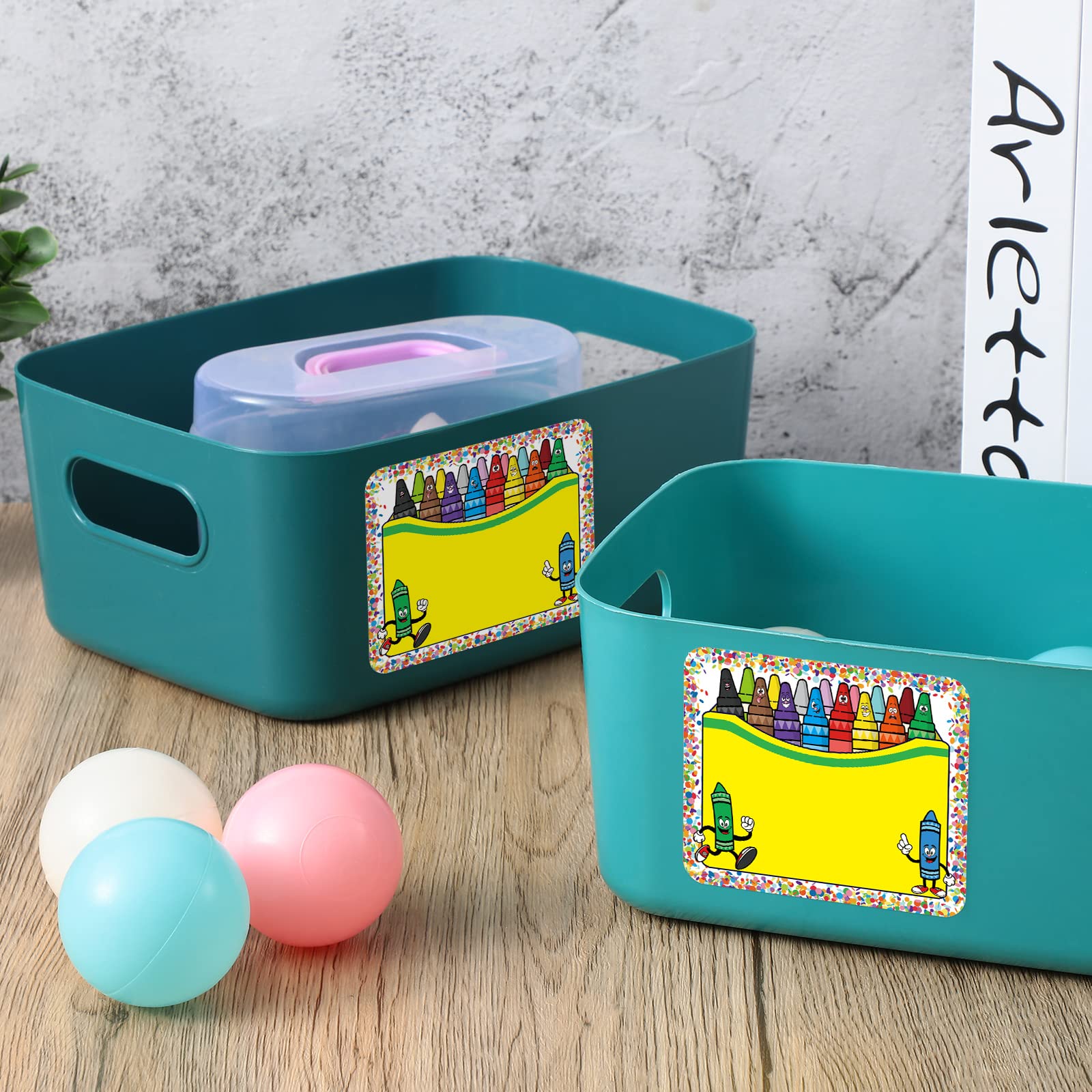 100 Pcs Crayon Box Name Tags Colorful Self Adhesive Name Tags Labels Name Tags Sticker Decorative Sticker Labels for Themed Party Family School Office Conferences Classroom Home