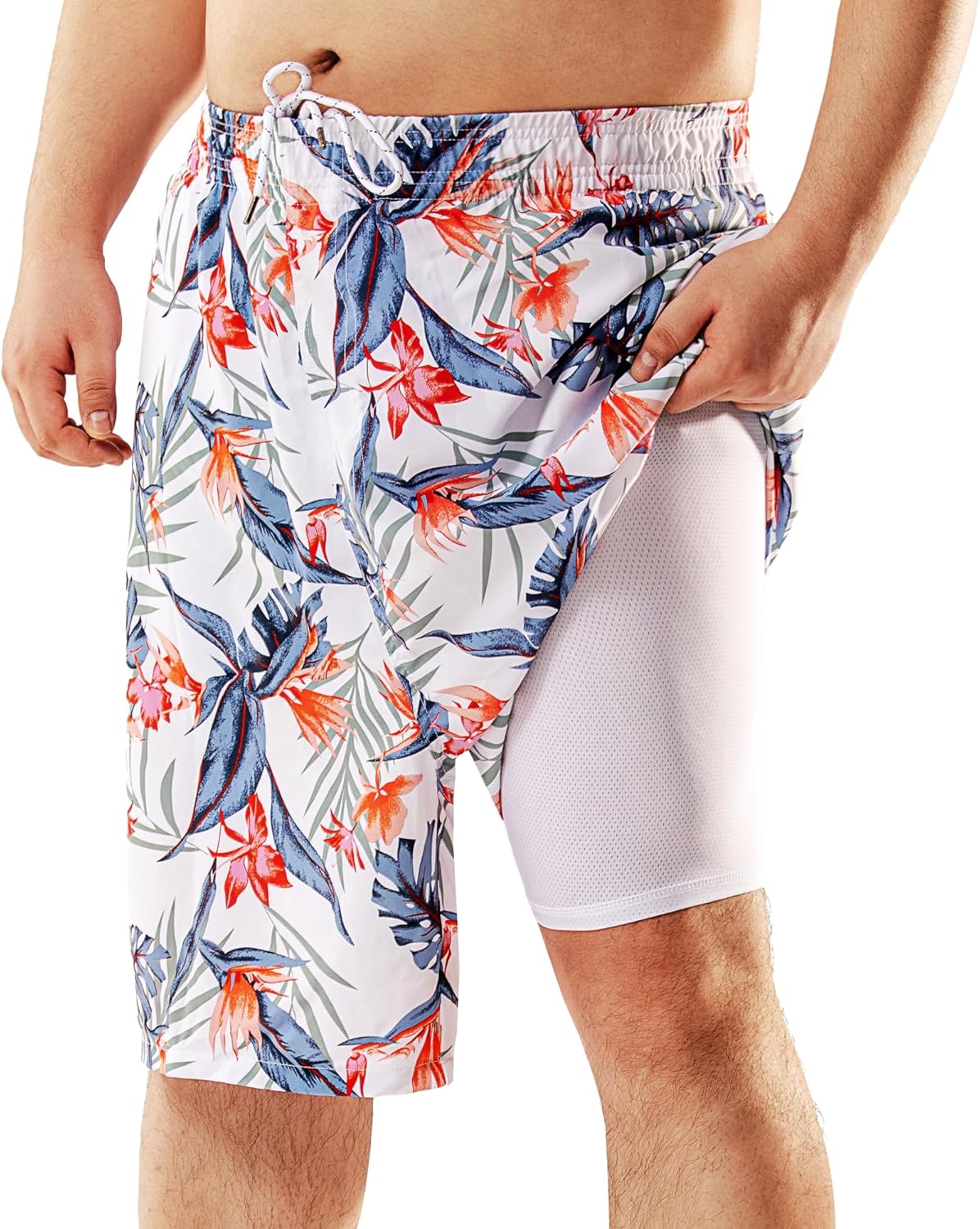 BRISIRA Big and Tall Mens Swim Trunks with Compression Liner Swimsuit Bathing Suit Swim Shorts Board Shorts Quick Dry 1X-6X