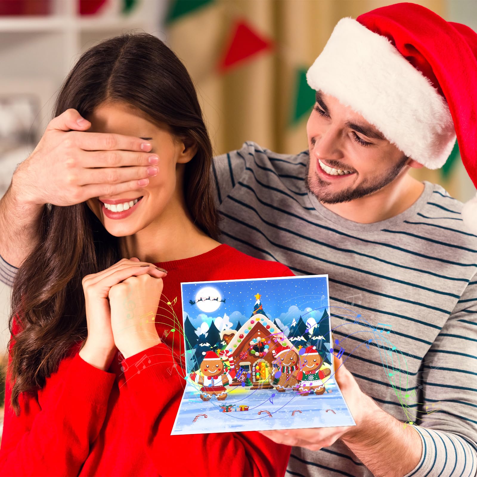 3D Pop Up Christmas Cards With Lights & Music - Musical Greeting Cards With Envelopes For Family Gifts