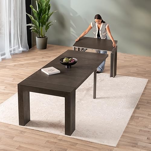 Miniatura 27 de Transformer Table - Mesa de comedor extensible de madera maciza, asientos 2-12, mesa de comedor extensible, muebles que ahorran espacio, muebles de
