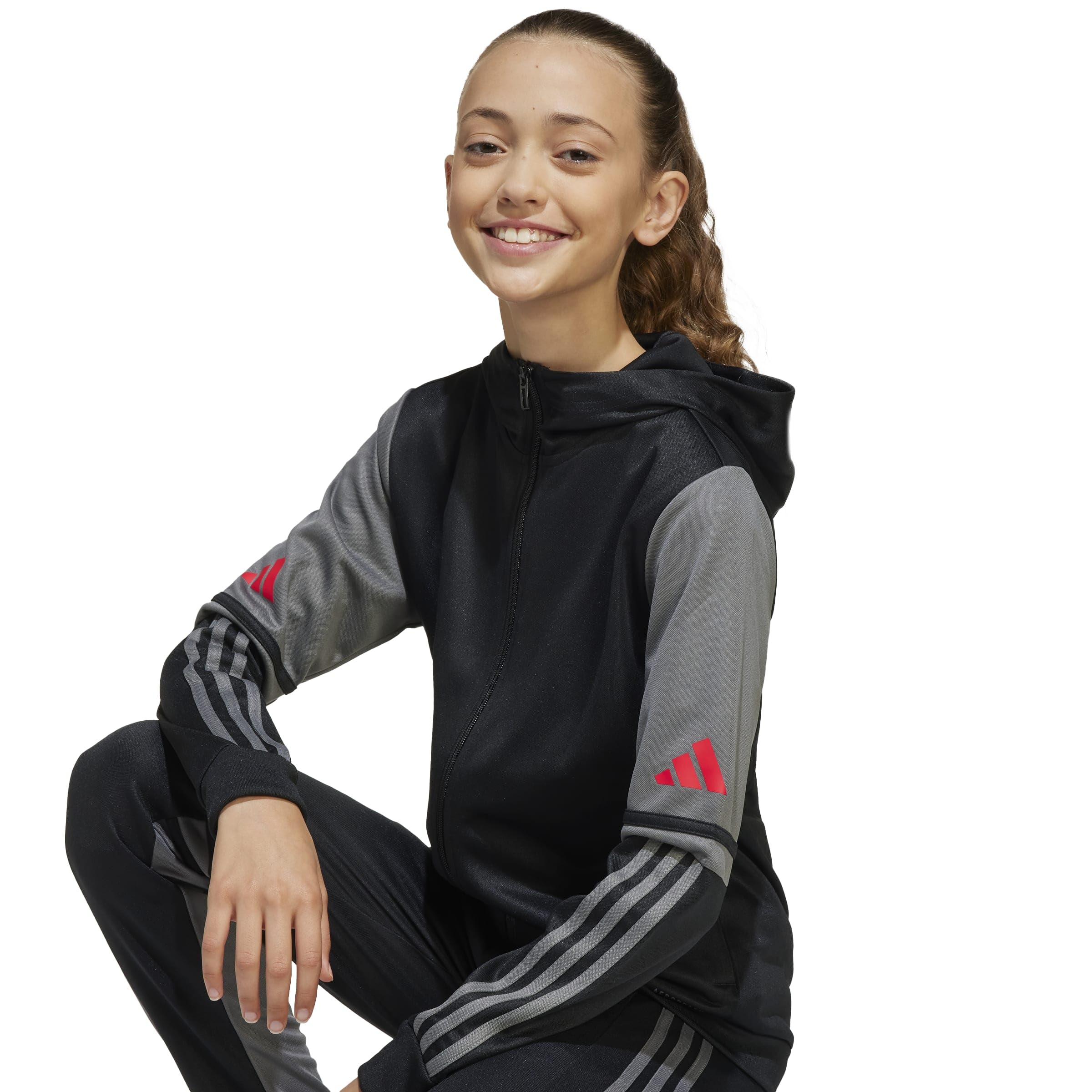 adidas Uniseks - dzieci SQUADRA25 HOODY KIDS, black/team grey four/pure ruby, 13-14 Years
