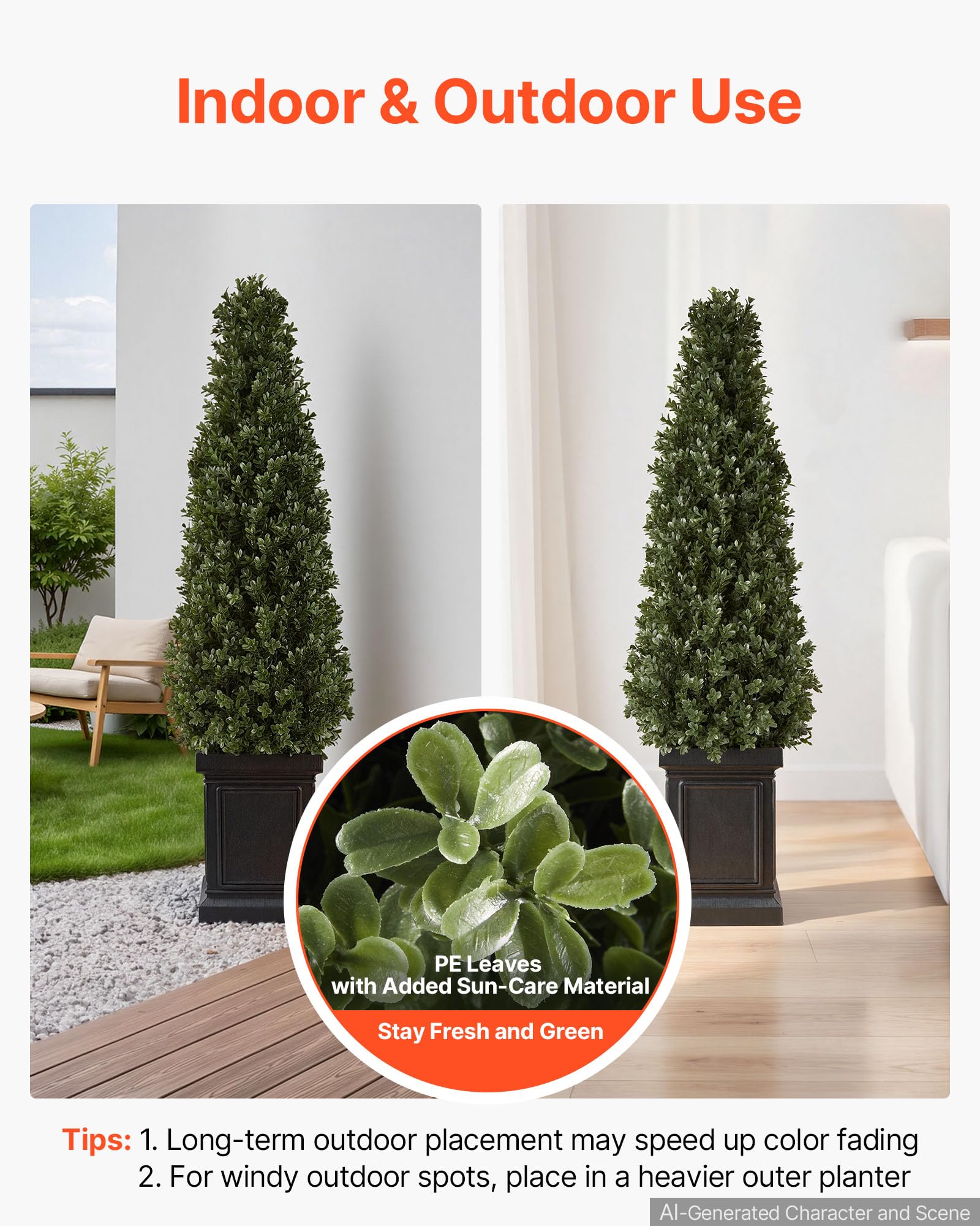 VEVOR Buis Artificiel 1000 mm 2 Pcs Arbres Topiaires Artificiels avec Pots