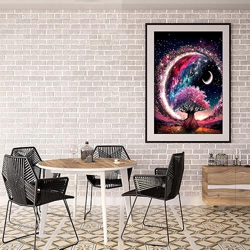Miniatura 6 de Kits de pintura de diamantes para adultos, arte de diamantes de taladro redondo completo 5D, árbol de la vida, pintura de diamantes de imitación de
