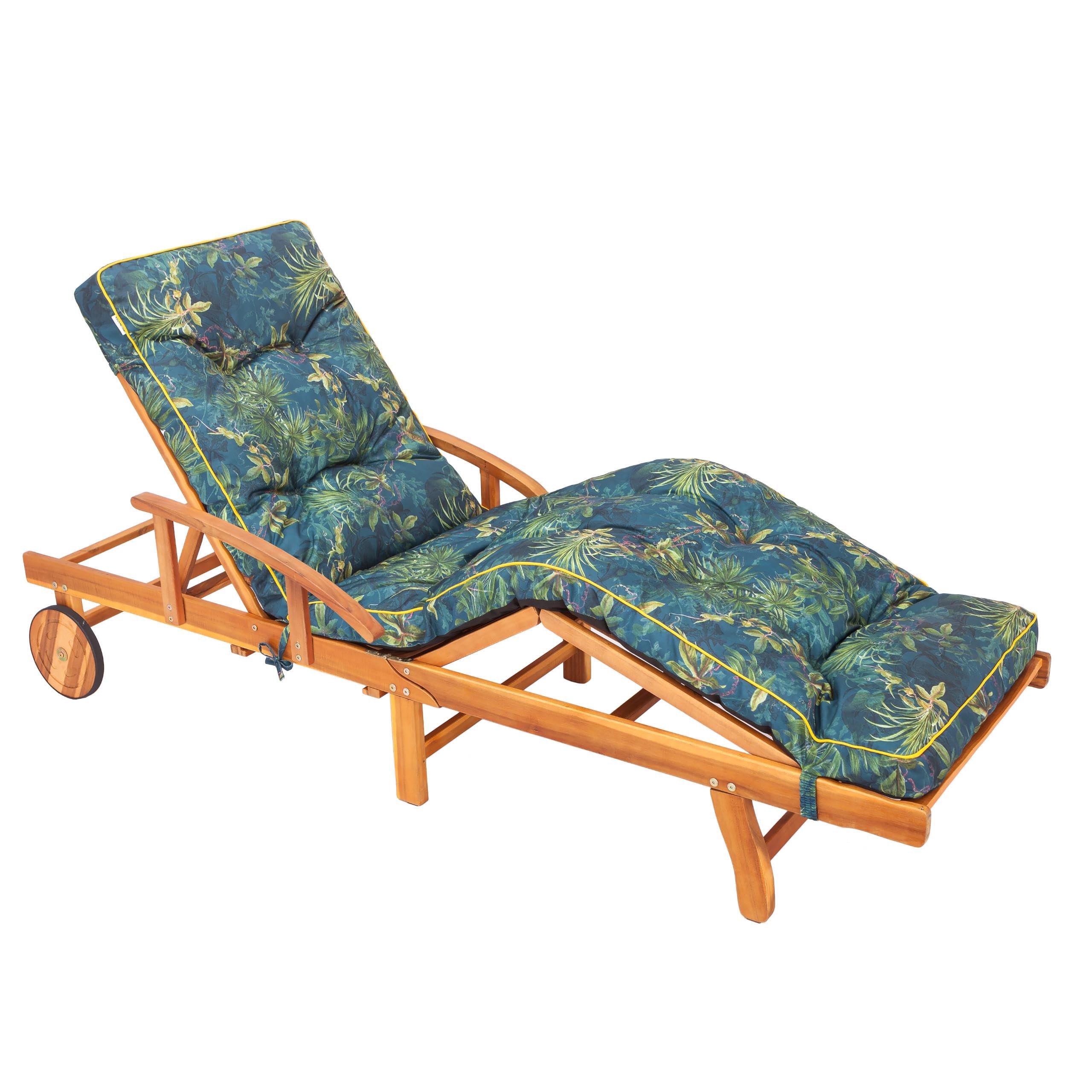 PillowPrim Nakładka na leżak ogrodowy, nakładka na leżak 200 x 55 x 9 cm - Wygodna nakładka na leżak - Poduszka na leżak ogrodowy, poduszka na leżak, haftowana - Zielona łąka