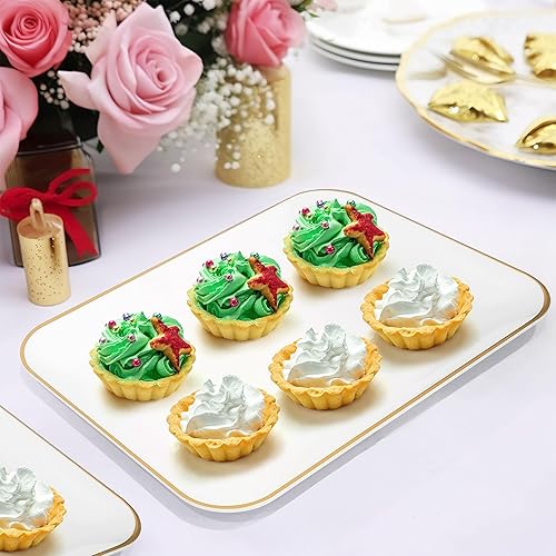 Miniatura 2 de R-kay Paquete de 3 bandejas de plástico para servir para fiestas, bandeja blanca y dorada de 8 x 11 pulgadas, platos rectangulares de alta calidad