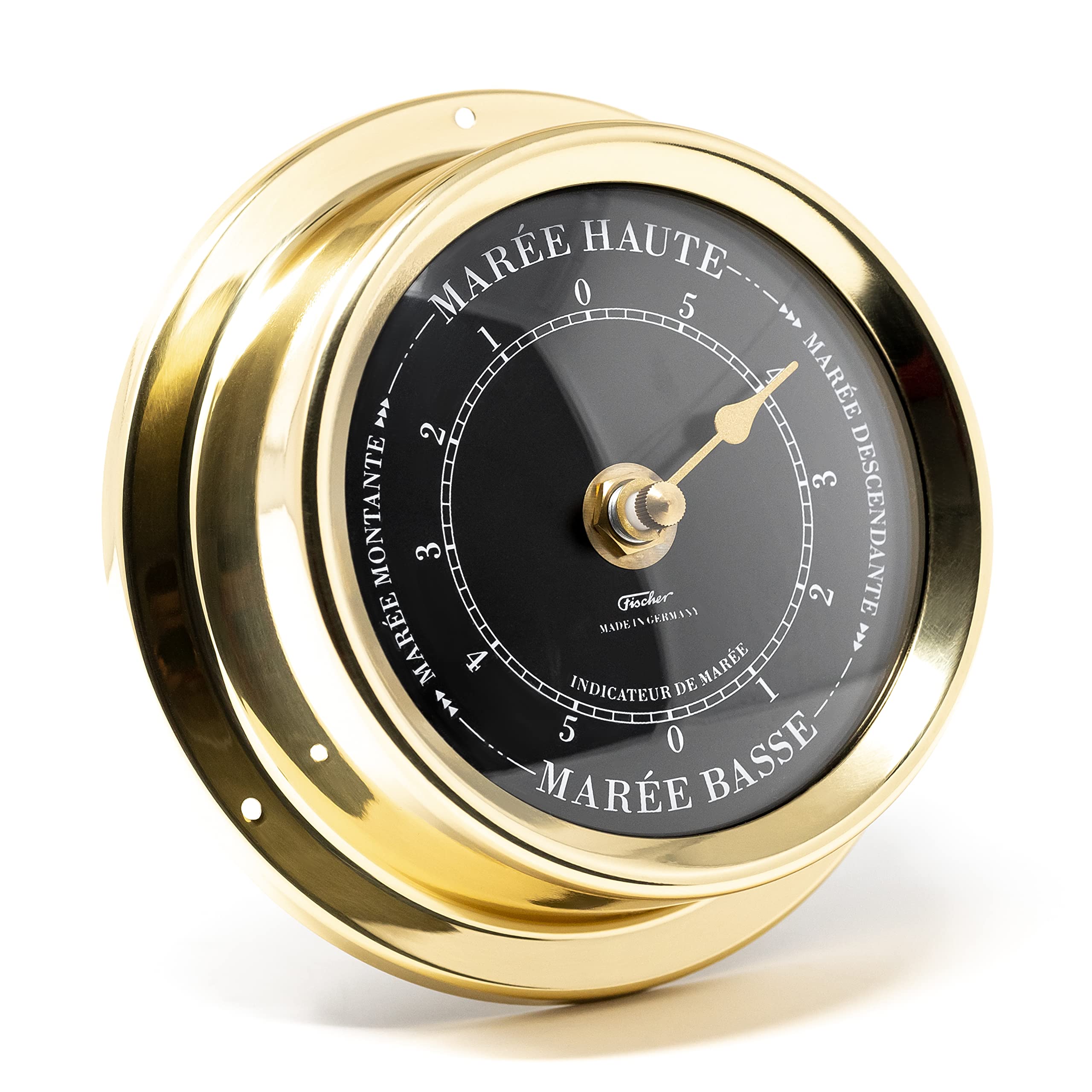Fischer 1508TD-45.6 - Reloj marítimo de marea de 125 mm, esfera negra, caja de latón, fabricado en Alemania