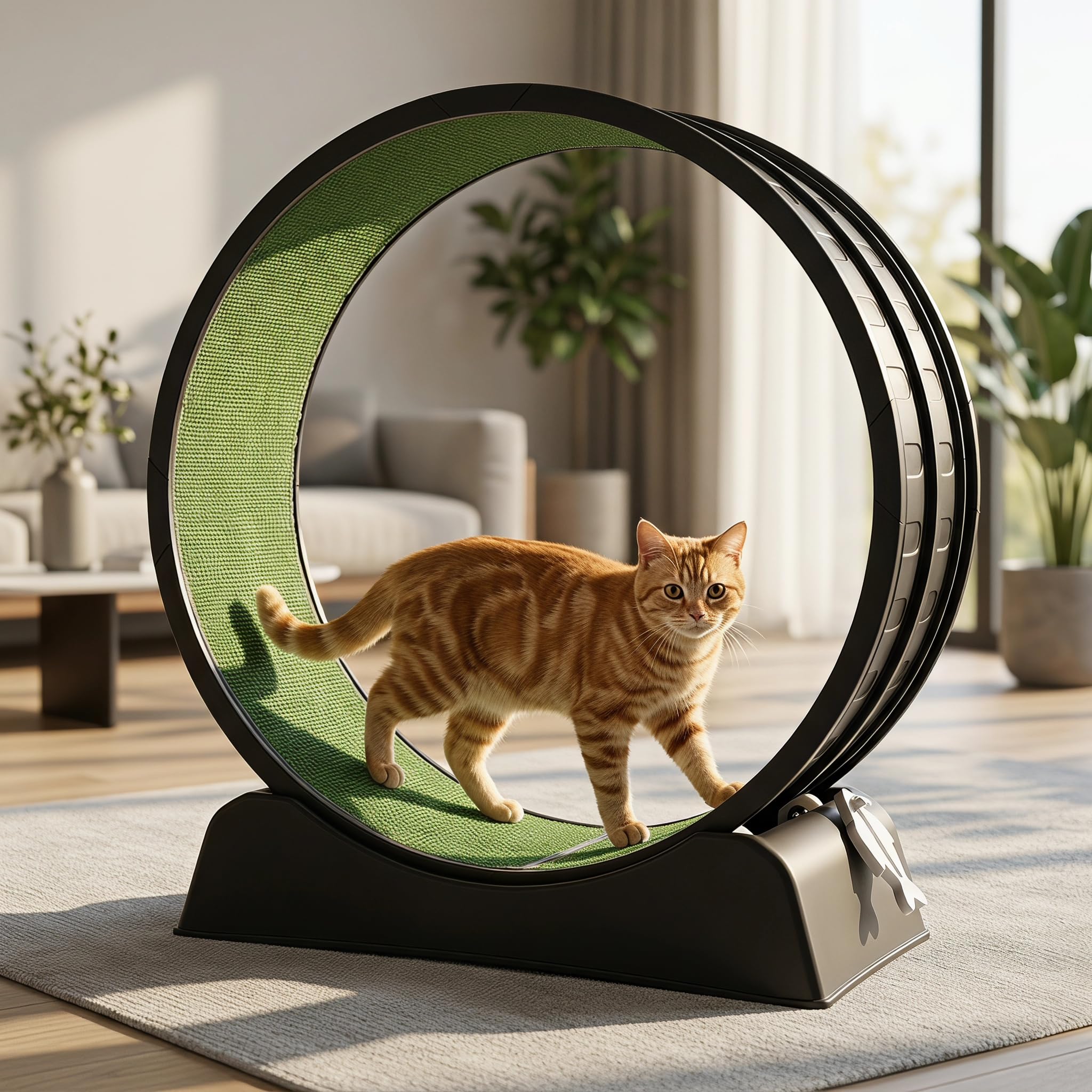Trygoal 31.5" Cat Exercise Wheel for Indoor Cats, Silent Cat Treadmill with Safety Lock, Running Wheel with Removable Scratch Pad & Teaser Toy for view 4