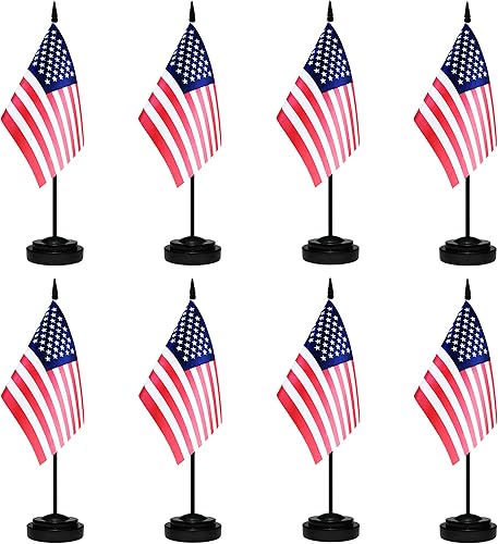Juego de 8 banderas de escritorio de Estados Unidos, mini banderas de mesa pequeñas de Estados Unidos, bandera de escritorio en miniatura con poste
