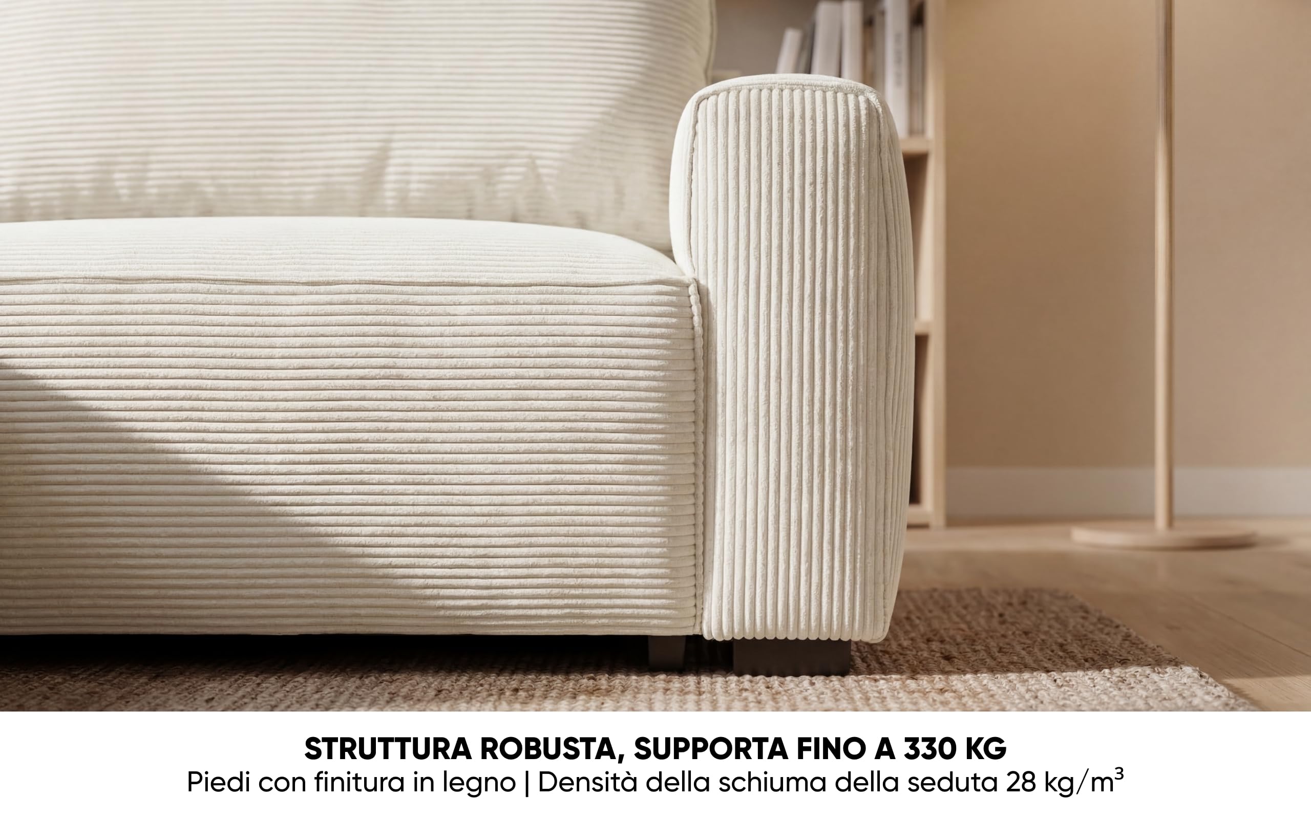 BUDWING Lauren Divano Letto 3 Posti – Chaise Longue Reversibile con Contenitore – Stile Moderno, Tessuto Resistente 380 g/m² – 269x158x96 cm – Beige