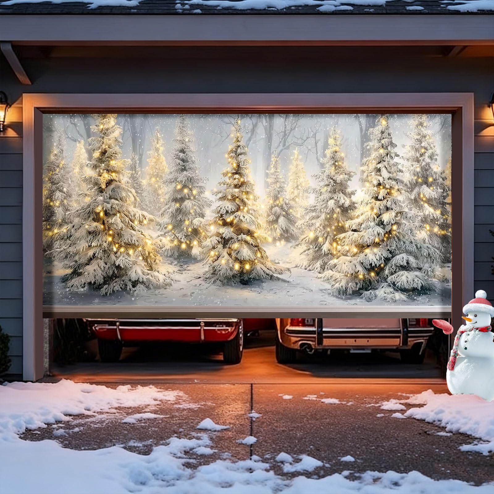 Christmas Garage Door Cover, 2025 Garage Door Christmas Decorations, Large Garage Door Xmas Cover, Outdoor Xmas Banner Decorations 240x210cm (E-240x210cm, One Size)