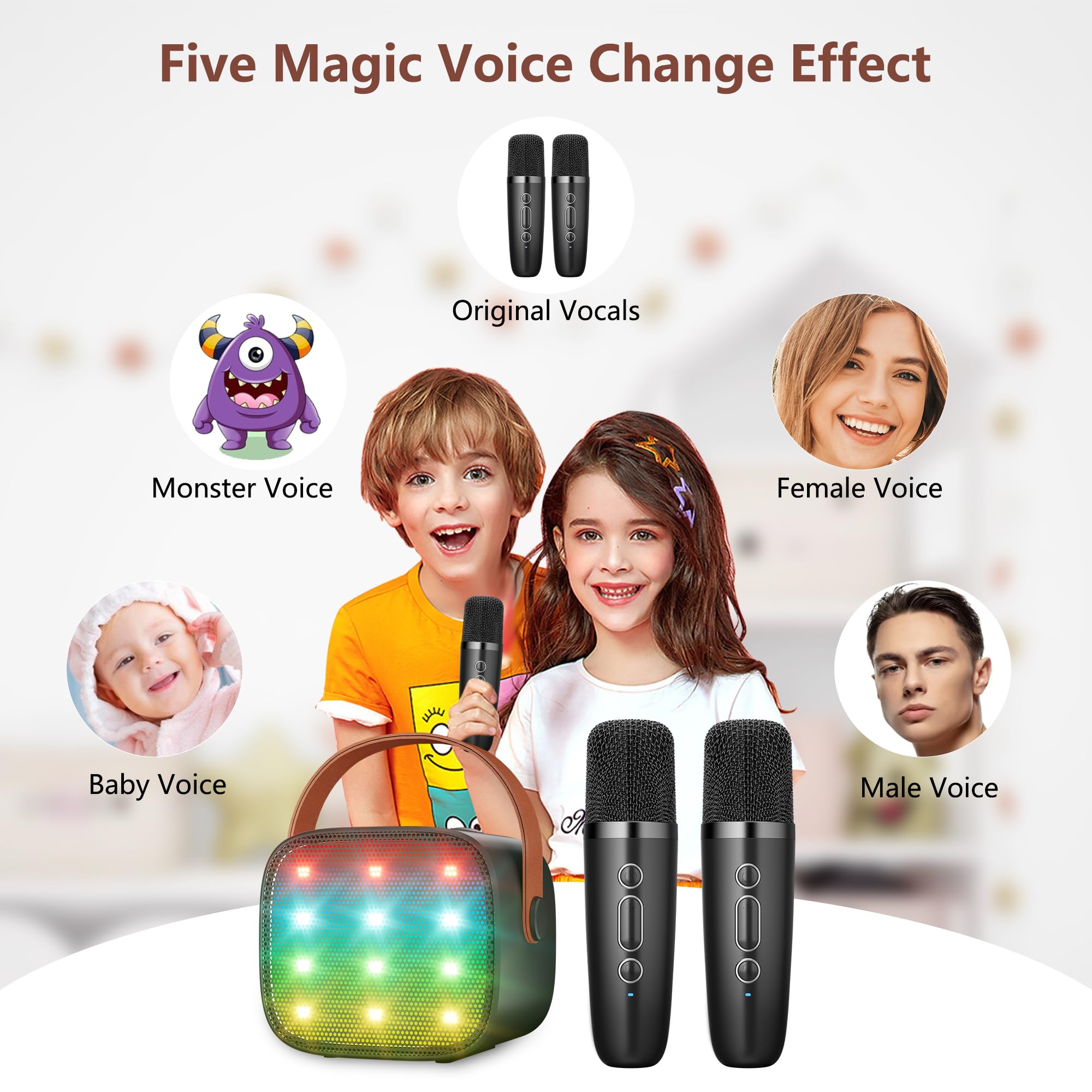 BONAOK Microfono Karaoke Giocattoli 2 Microfono, Caraoke Bluetooth per Bambini Adulti, Lettore Karaoke Portatile Microfono per Ricaricare, Giocattoli Elettronici per Bambini (Nero)…