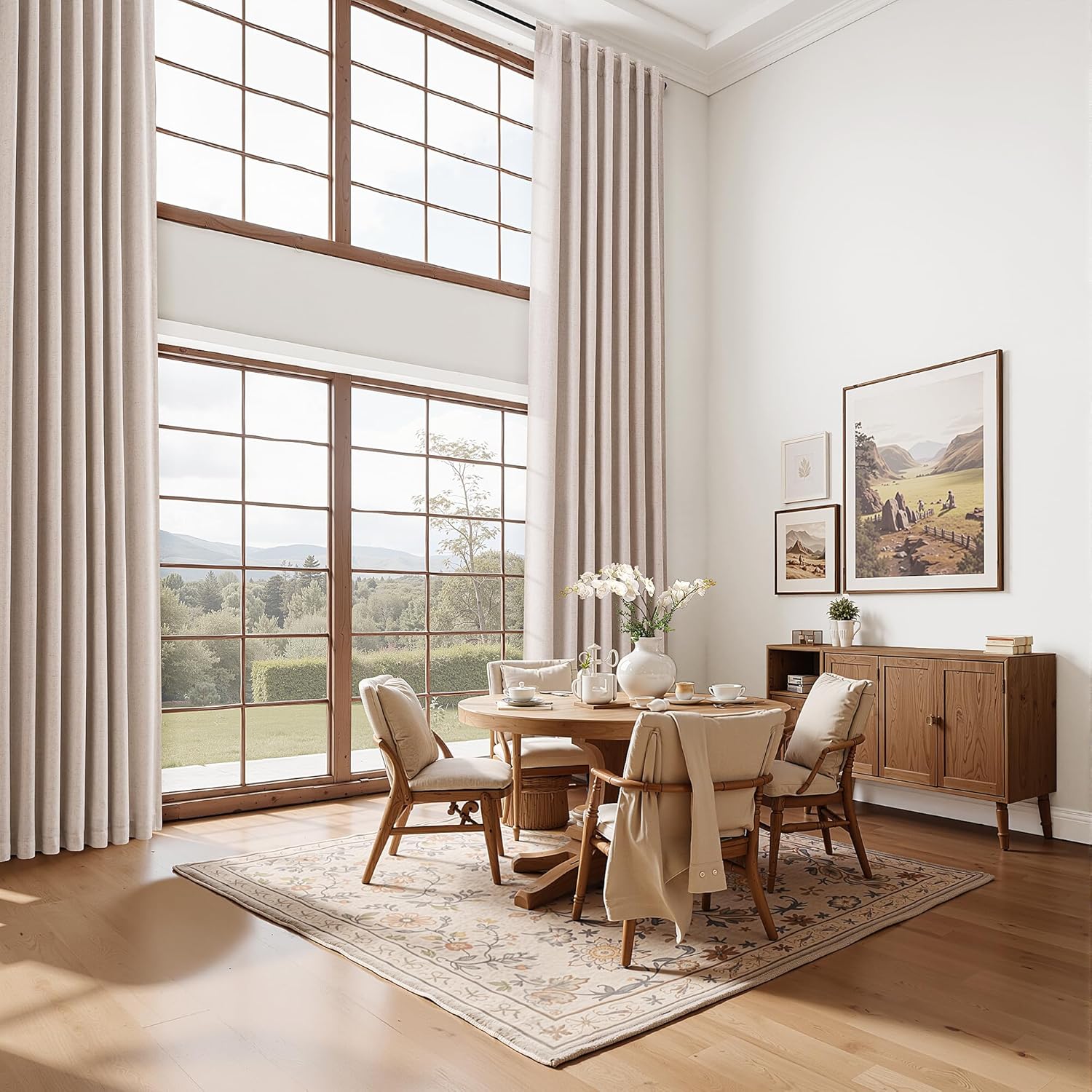 Joywell Oatmeal 100% Blackout Extra Long Curtains with Back Tab 17ft Linen Blended Room Darkening High Living Room Drapes 204 inch for High Ceiling or Long Window 1 Panel, 52x204 Inch