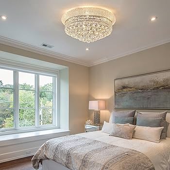 Homeooze 9 - Light Flush Mount Crystal Chandelier for Living