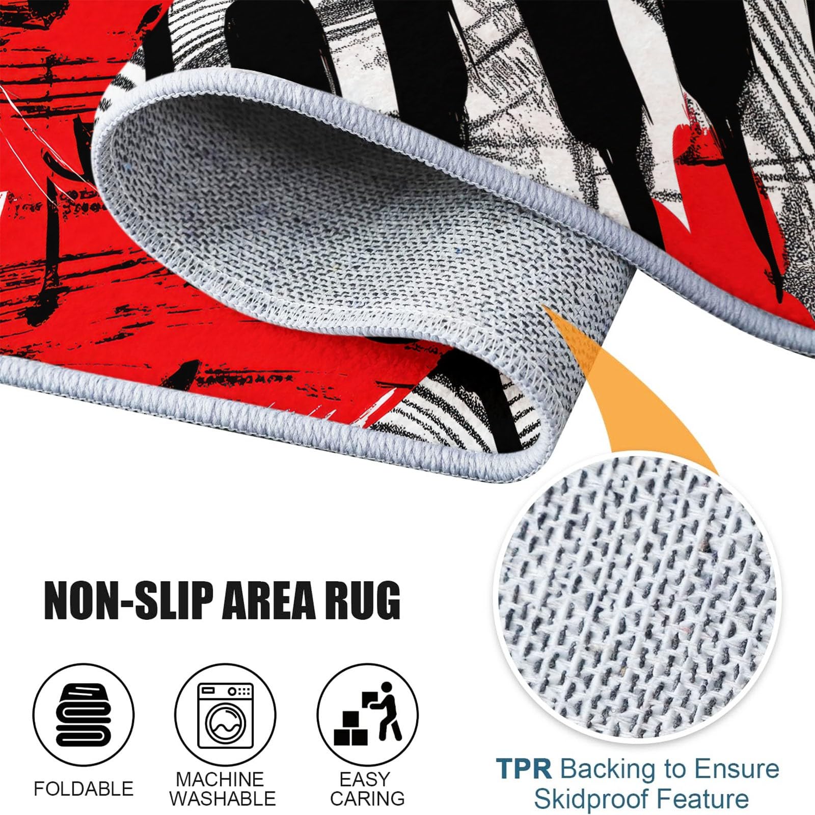 Tappeto rotondo Astratto Tasti Rossi Note Musicali Tasti Del Pianoforte Tappeti per soggiorno, antiscivolo, lavabile, per camera da letto, morbido tappeto stampato, per camera dei bambini, 100 cm
