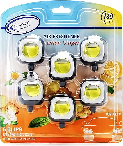 Miniatura 1 de Air Jungles Clip para ambientador de automóvil con aroma a jengibre y limón, 6 clips de ventilación para ambientador, 0.1 fl oz cada uno,