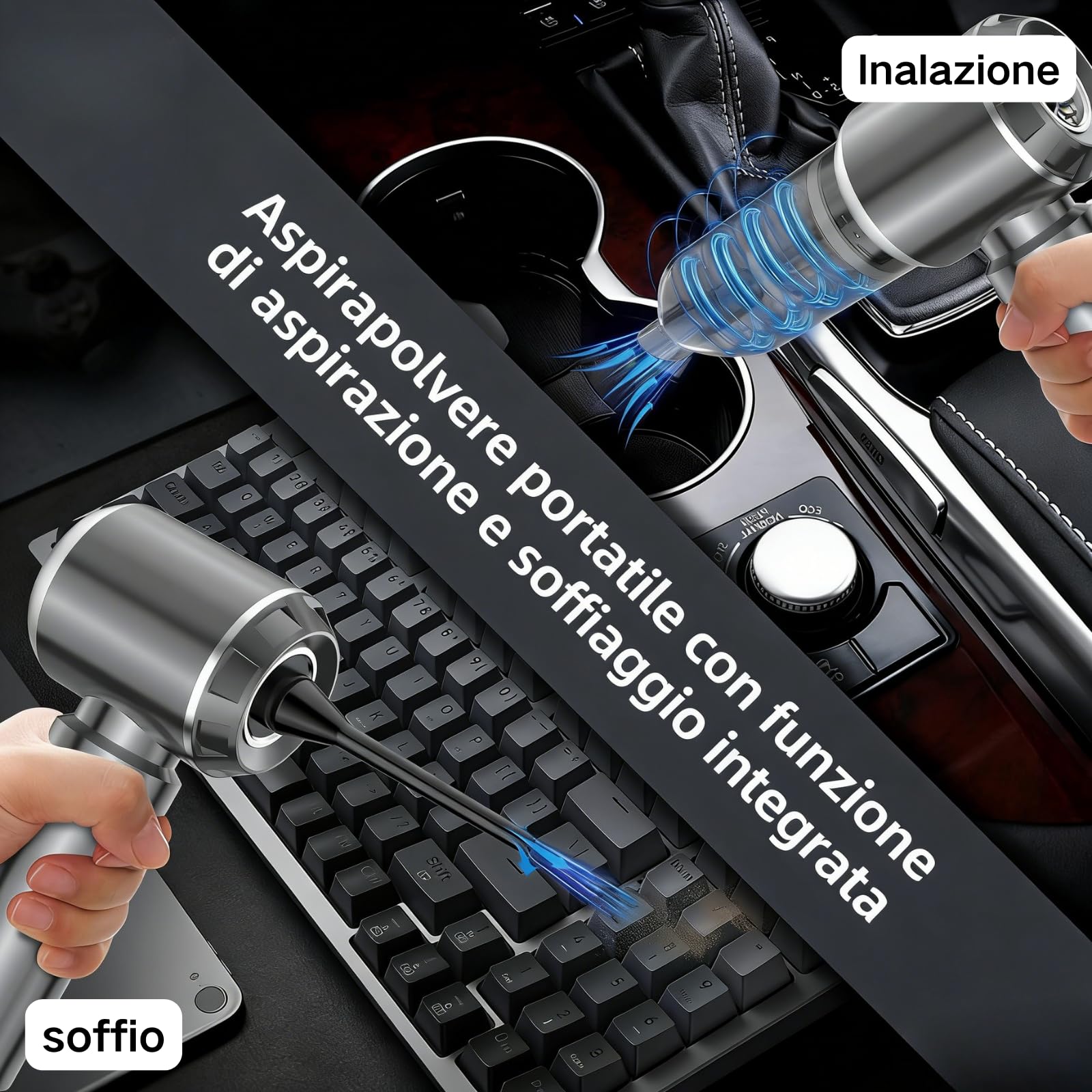 Aspirabriciole Senza Fili Potente, 3 In 1 Aspirapolvere Portatile, Aspirapolvere Wireless Aspira Facilmente Polvere, Particelle, Capelli, Ecc.