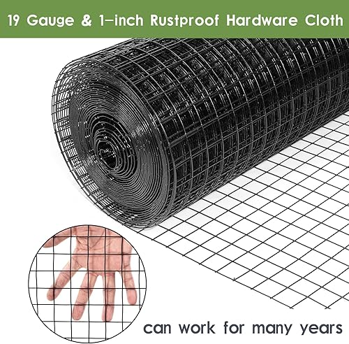 Miniatura 2 de TONGMO Paño negro de hardware de 48 pulgadas x 50 pies, valla de alambre de pollo de malla de 1 pulgada, red de alambre recubierto de vinilo de