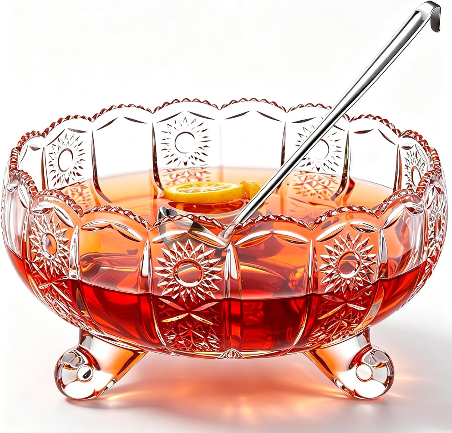 LemonRoad 1 Set Glass Punch Bowl with Ladle, 9.5 Inch Vintage Serving Bowl