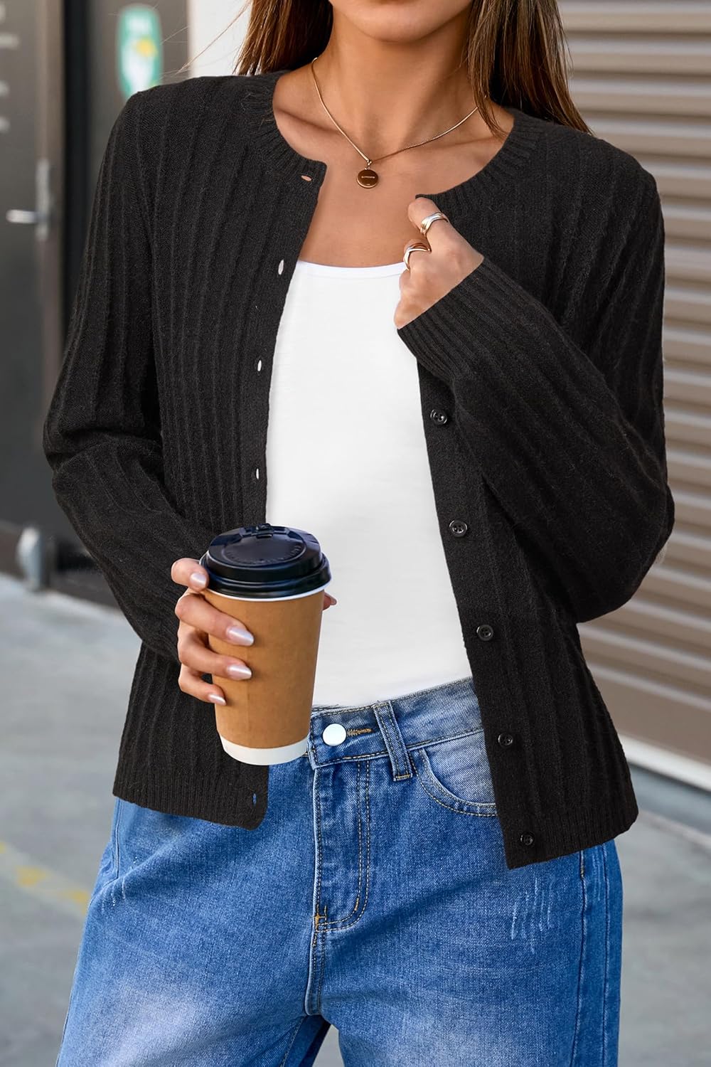 Arach&Cloz Womens Wool Blend Puff Sleeve Fall Cable Knit Cardigan Sweaters 2025 - Image 2