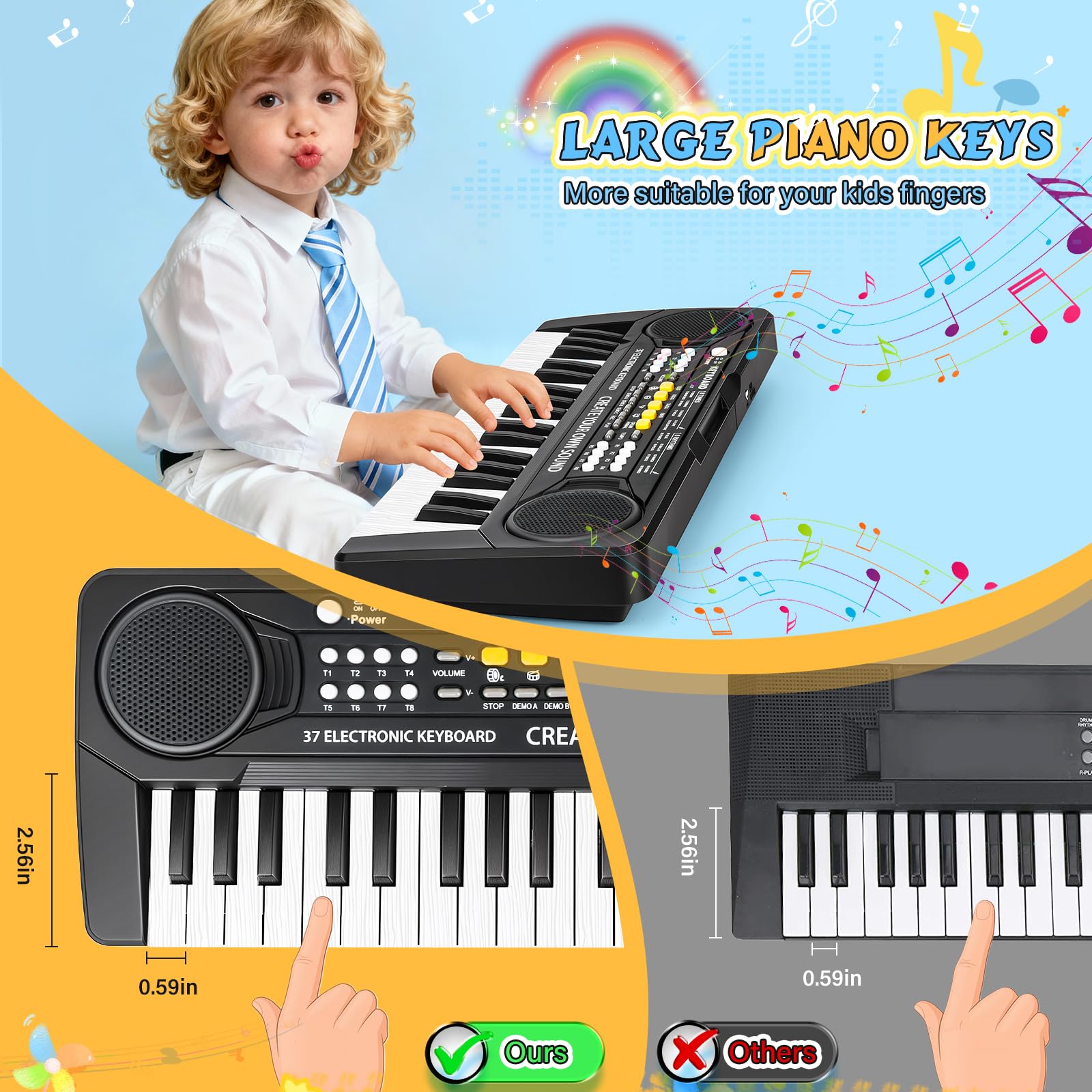 m zimoon Pianola Bambini 37 Tastiera Elettronica Musicale con Microfono, Pianola per Bambini Media Portatile Multifunzione, Music Giocattolo Educativo Regalo per 3 4 5 6 7 8 Ragazzi Ragazze