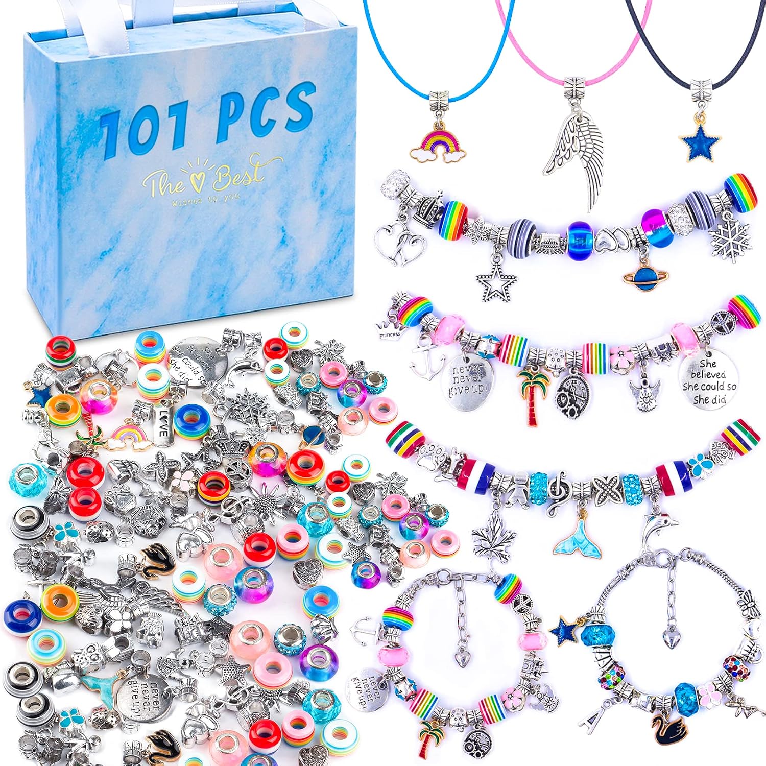 101 Pcs DIY Bracelet Making Kit Charms Necklace Jewelry Making Supplies Beads DIY Craft Gift Set for Adults Teens Girls