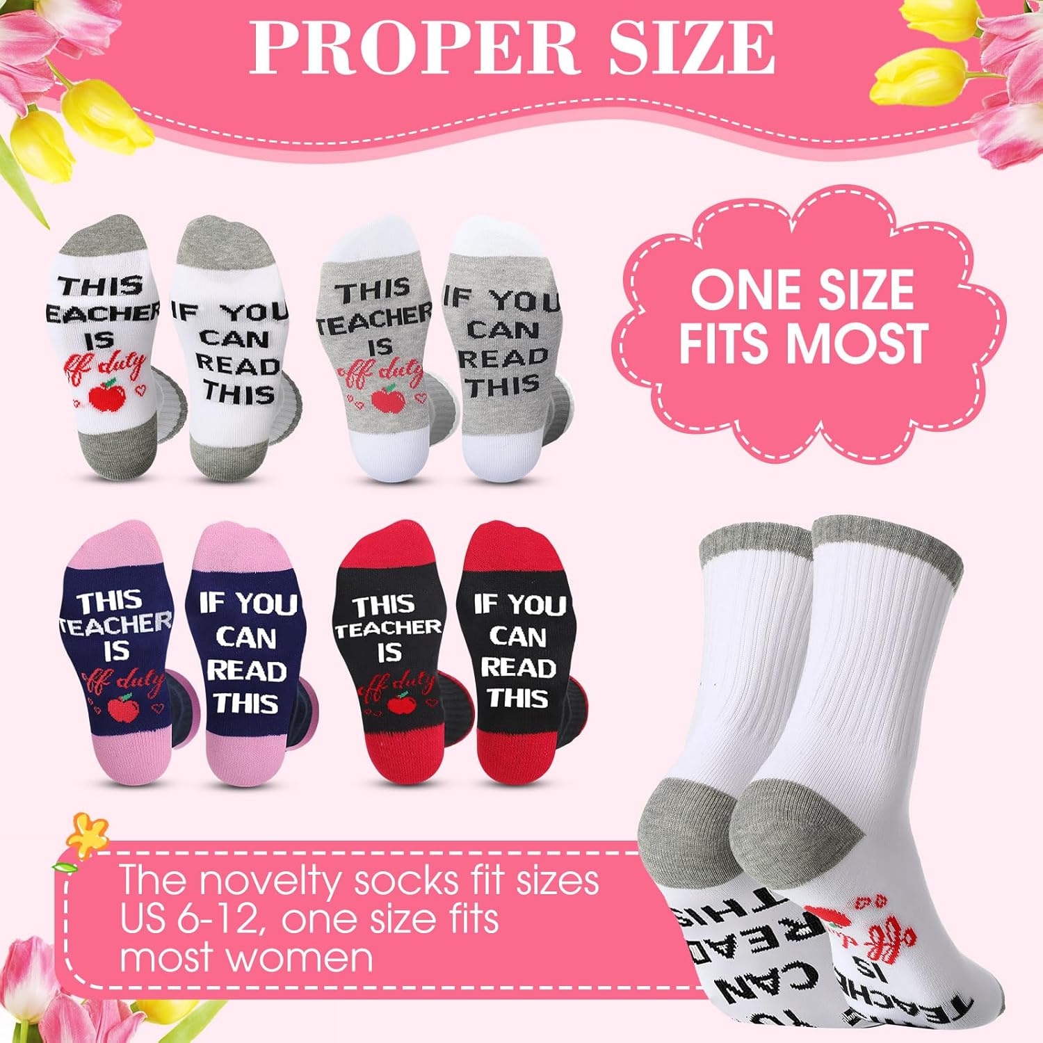 Hushee 12 Pcs Teacher Appreciation Gifts Set Christmas Thank You Gifts from Student 16 oz Glass Cups with Lids Socks Keychains for Teacher Women(Stylish,Polyester) - Image 5