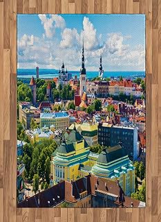 Ambesonne European Area Rug, Scenic View Old Town Tallinn Estonia European Architecture Print, Flat Woven Accent Rug for Living Room Bedroom Dining Room, 4' X 5' 7", Multicolor
