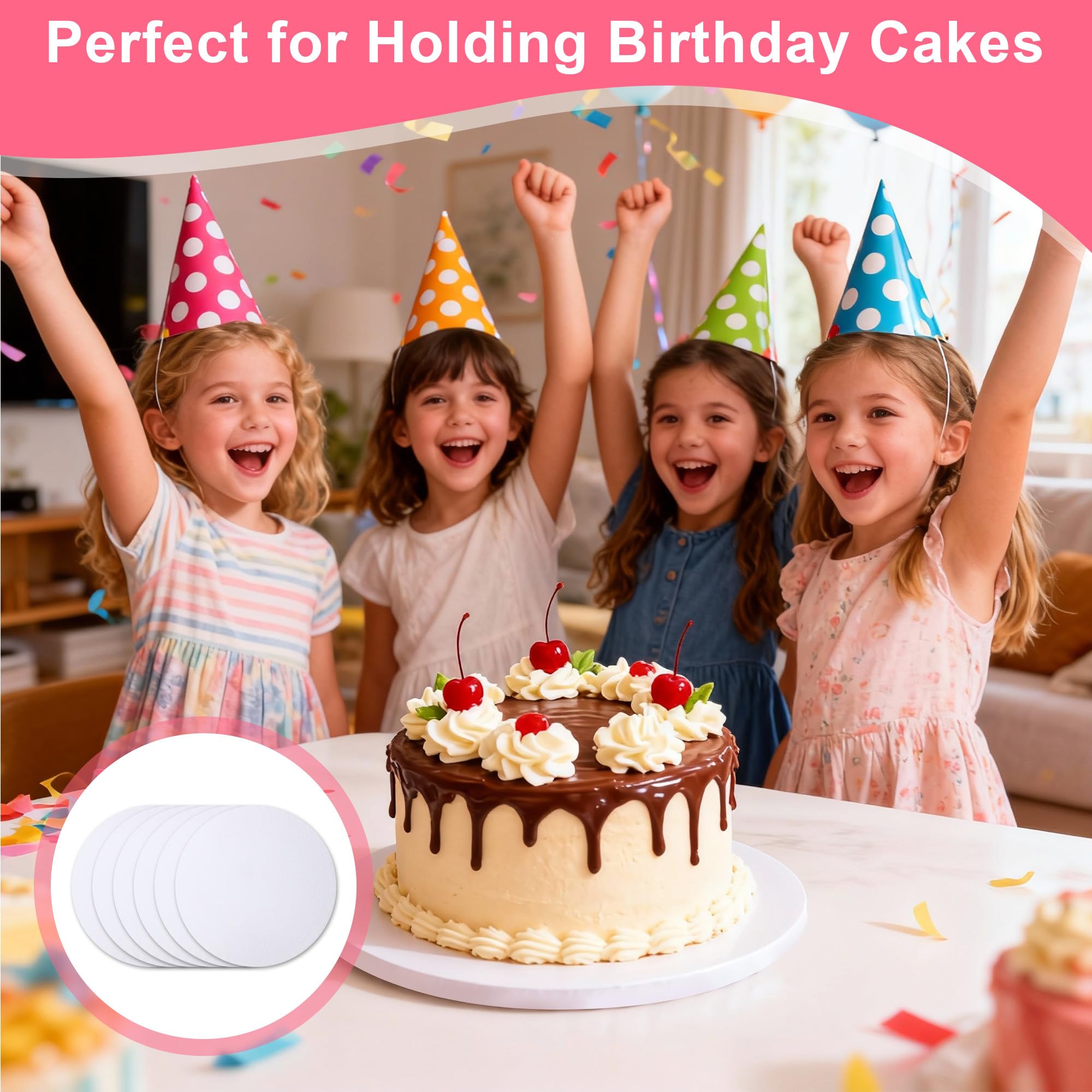 6 Pcs Sottotorta Tondo 25 cm, Vassoio Torta Rotondo Riutilizzabile in Cartone da 12 mm di Spessore, Bianco Sottotorta, Sottotorta per Torte da 6-10 Pollici e Dolci, per Feste, Compleanni e Matrimoni