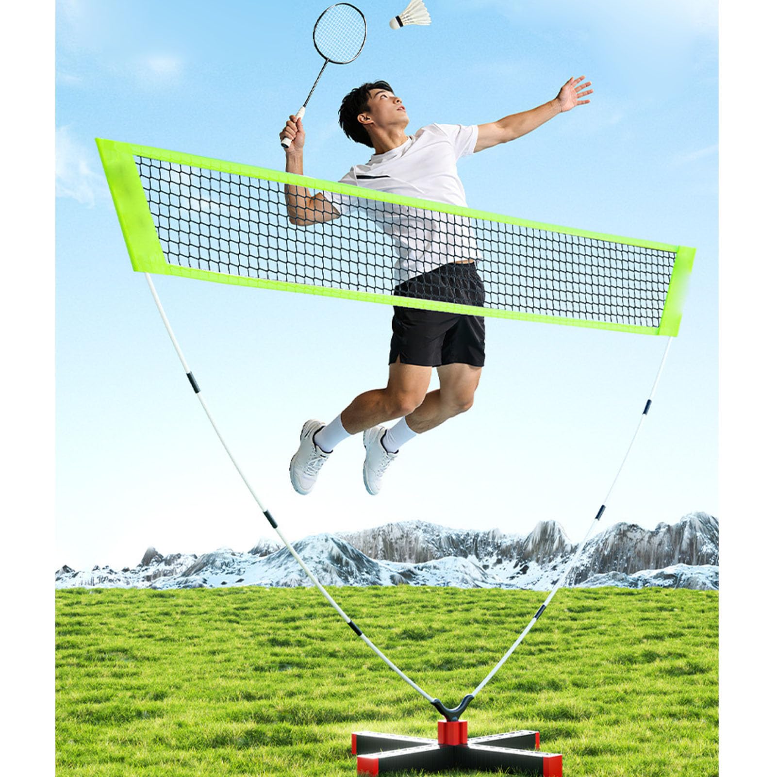 Asixxsix Set Rete da Badminton Portatile, Altezza Regolabile