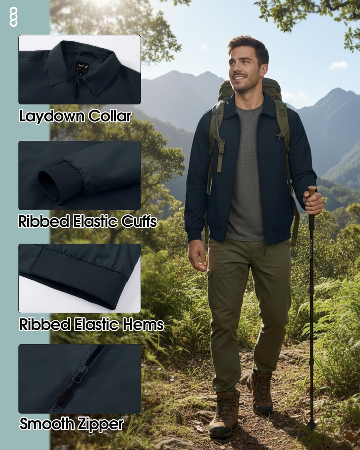 33,000ft Men's Lightweight Jackets Full Zip Up Windbreaker Laydown Collar Light Coat Stylish Casual Golf Jacket with Pockets - Image 4