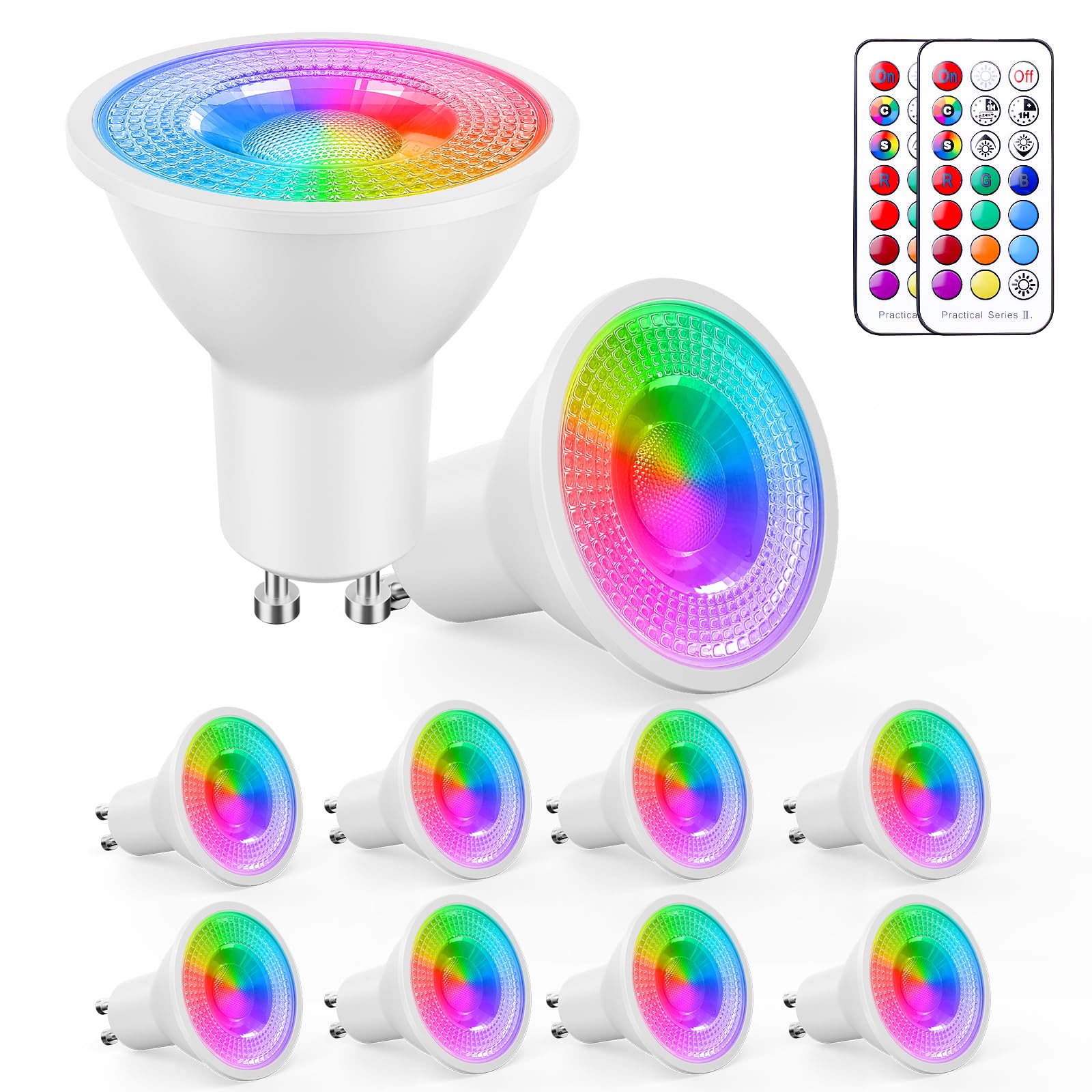 YAYZA! Ampoule LED GU10 Blanc Froid 5W, 6000k RGB Dimmable Ampoule Couleur, Spot Changementde Couleur, 450lm(équivalent 50w),12 Couleurs, 5 modes,Timing, Avec Telecommande (Pièce de 8