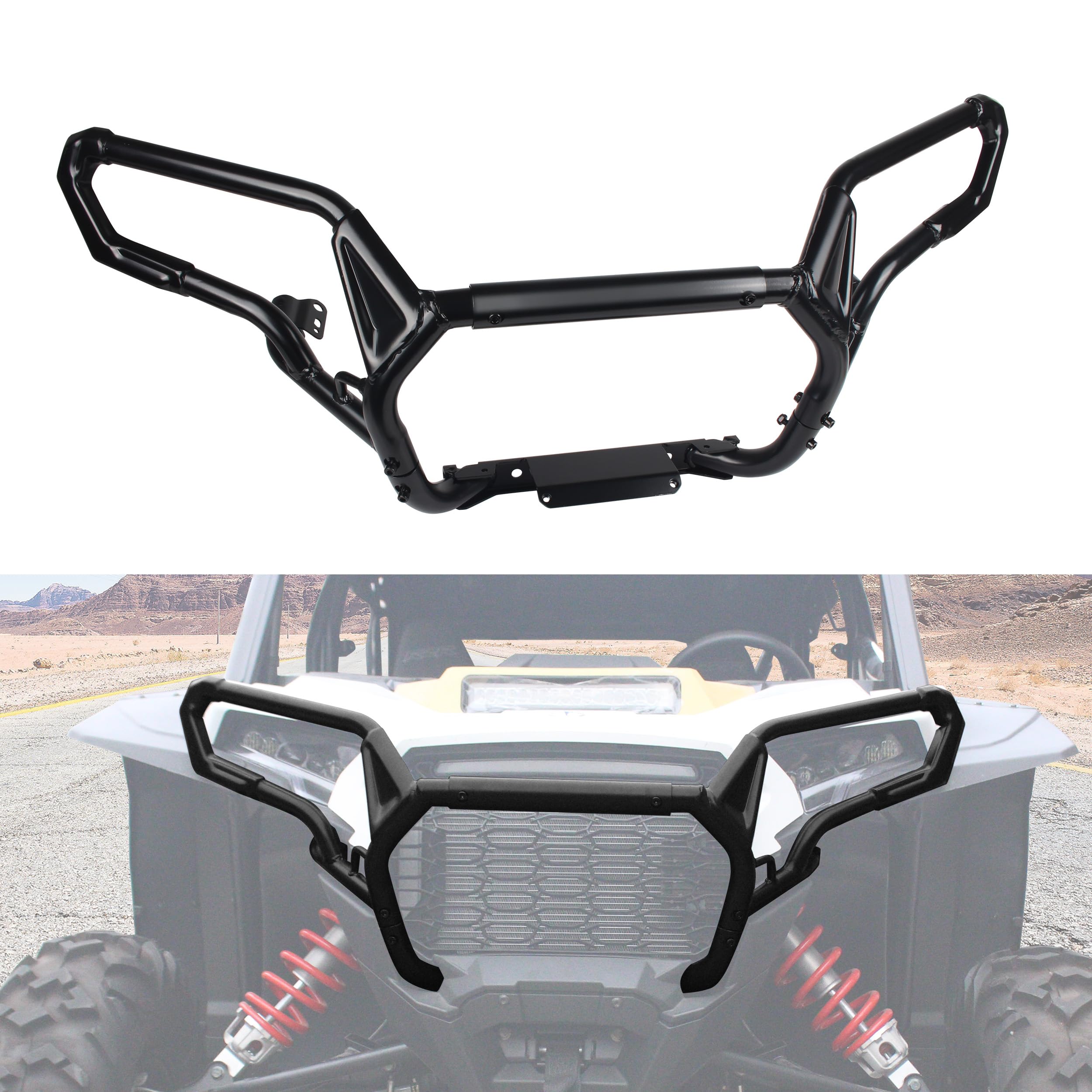 CUSAUTV Front Combined Bumper Compatible with 2024+ Polaris RZR XP 1000/ XP 4 1000 Accessories Heavy Duty Brush Guard Powder Coated Full Coverage Bumper Replacement for 2884513