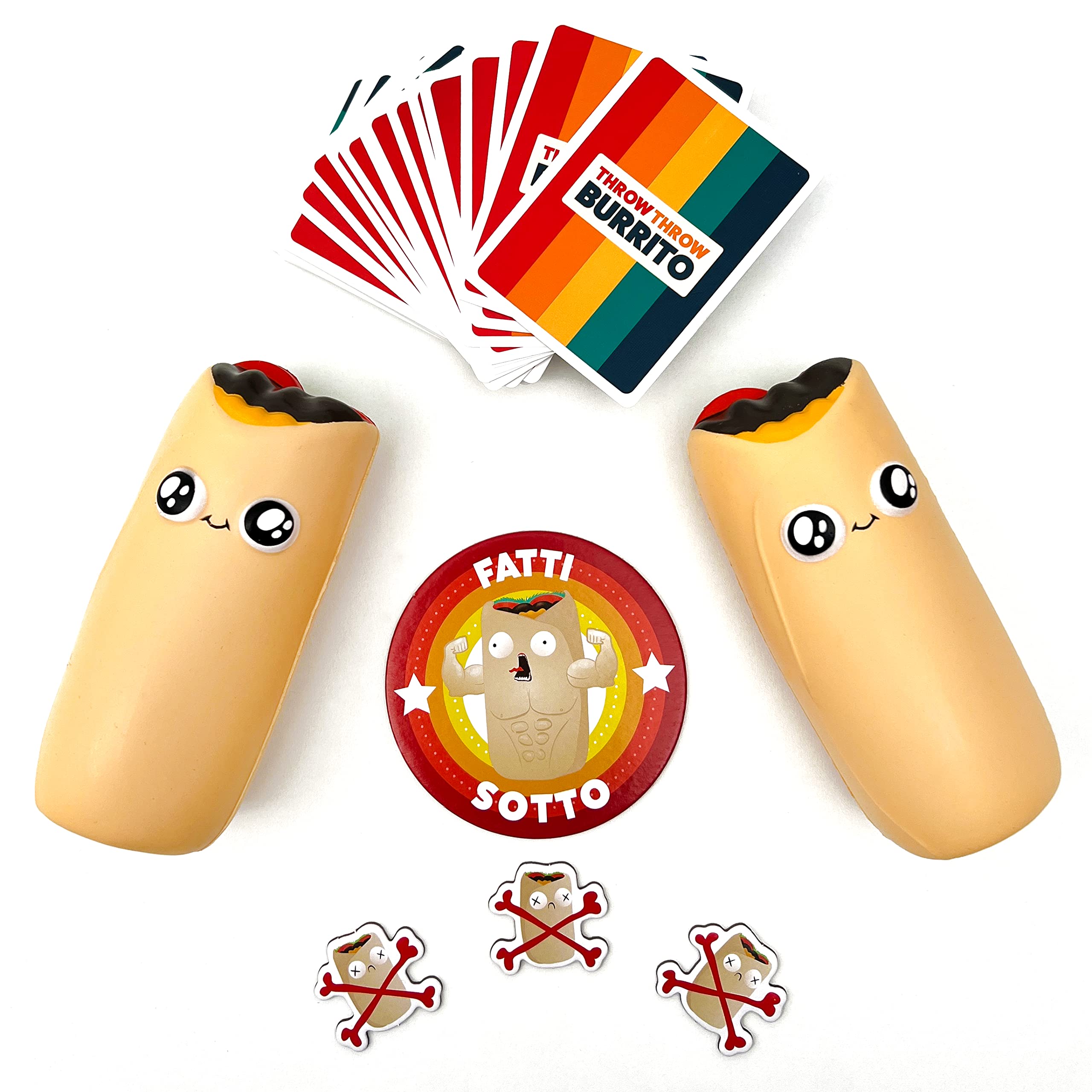 Asmodee - Throw Throw Burrito - Divertente Gioco da Tavolo, con Due Burrito Squishy, Carte da Gioco, 7+ Anni, 2-6 Giocatori, Edizione in Italiano