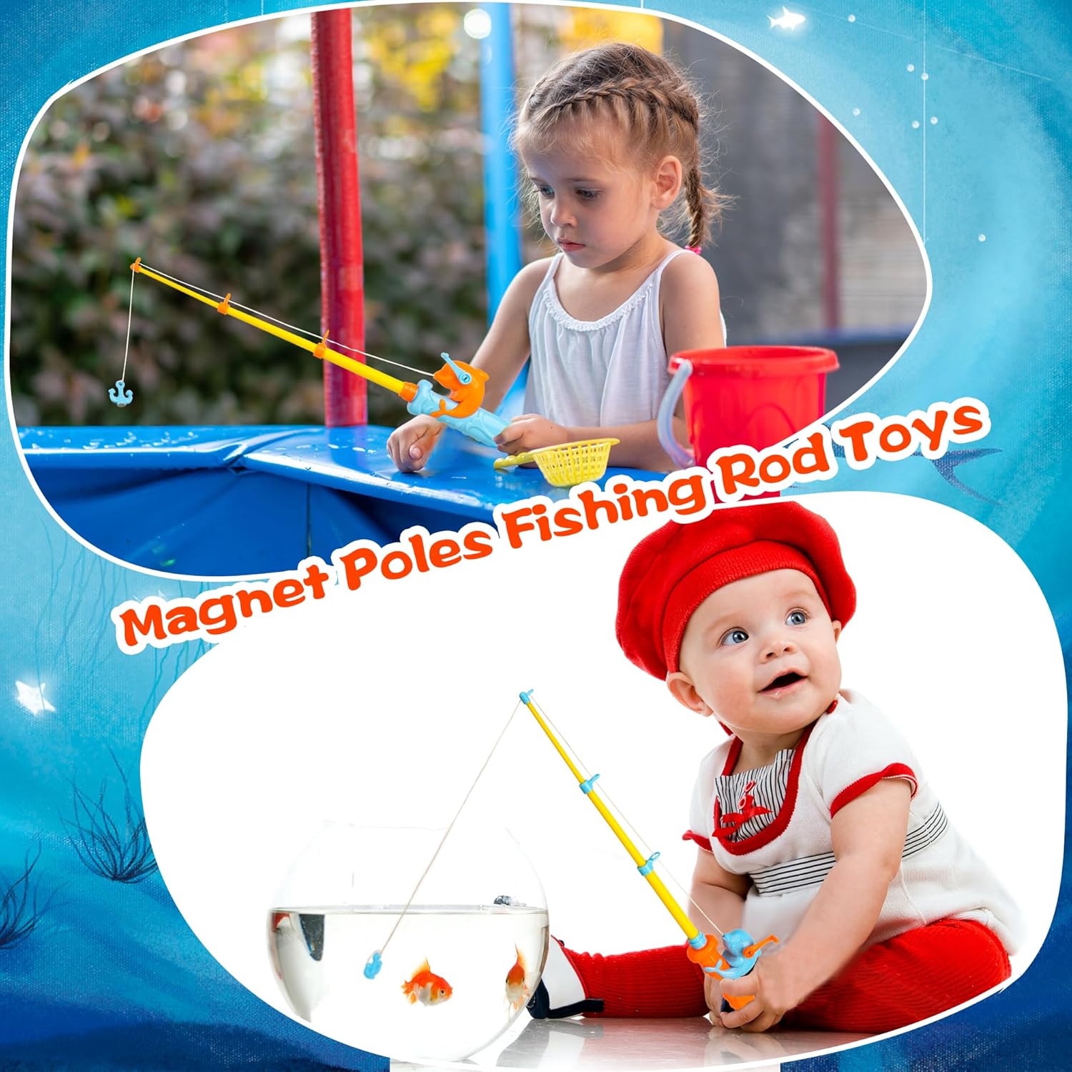 18 Pcs Magnetic Fishing Toy Pole Magnet Fishing Rods Fishing Bath Toy Game Fishing Scalable Rod for Magnetic Fishing Games for Kindergarten Preschool Boys Girls